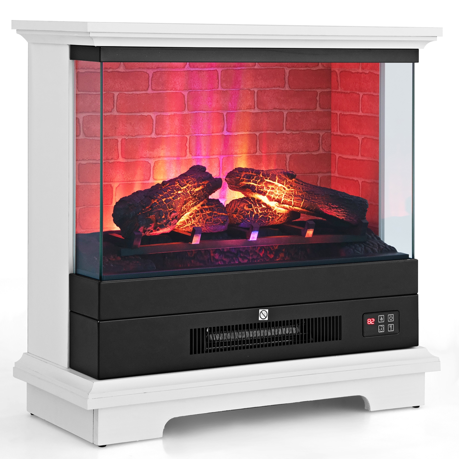 Costway 27" Freestanding Electric Fireplace Heater w/ 3-Level Flame Thermostat White