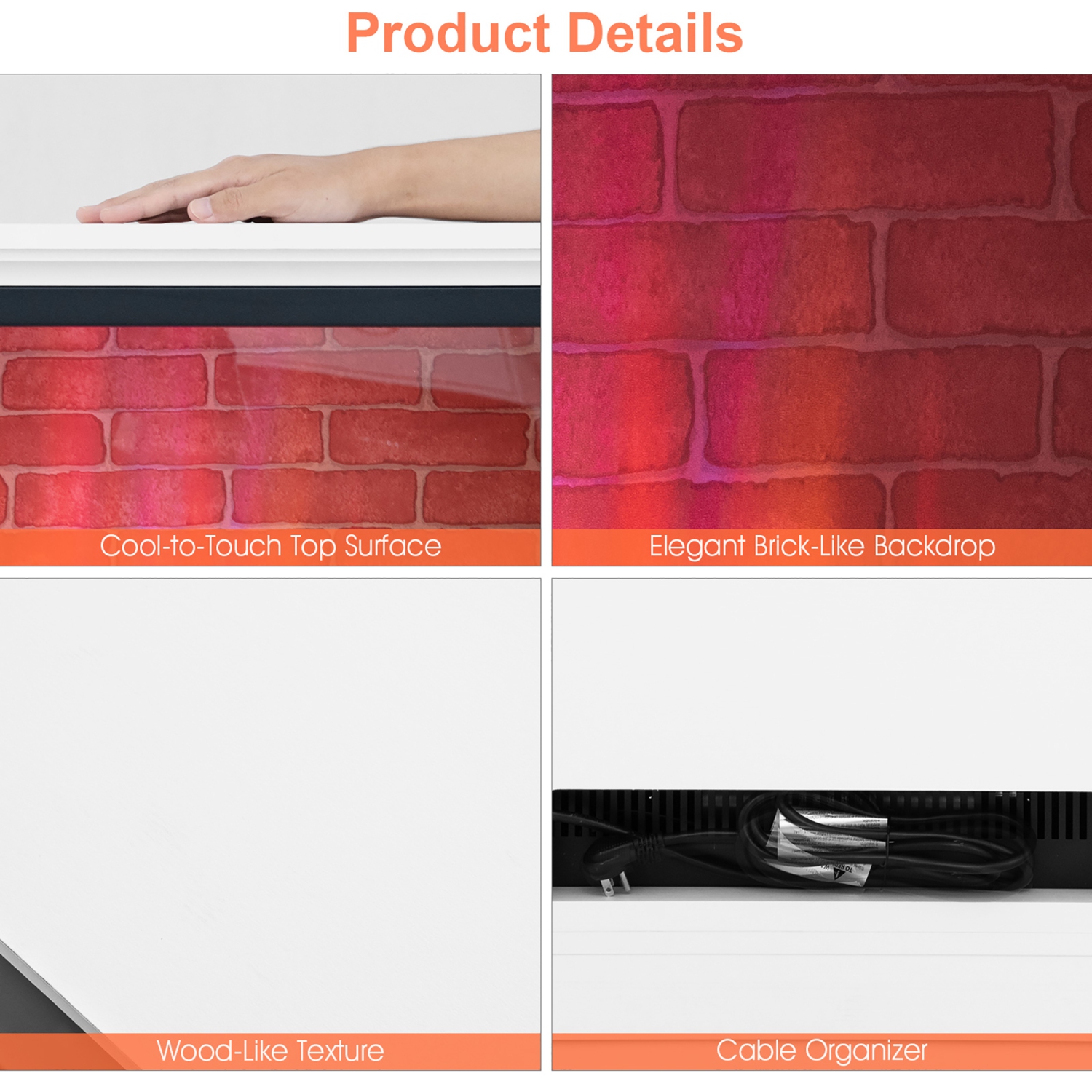 Costway 27" Freestanding Electric Fireplace Heater w/ 3-Level Flame Thermostat White