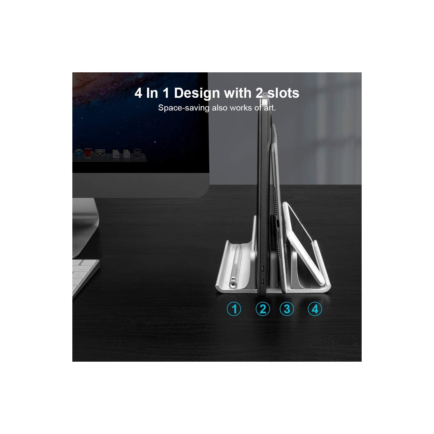 Support vertical réglable à deux fentes pour portable nouveau support de bureau en aluminium à 2 fentes pour tous les