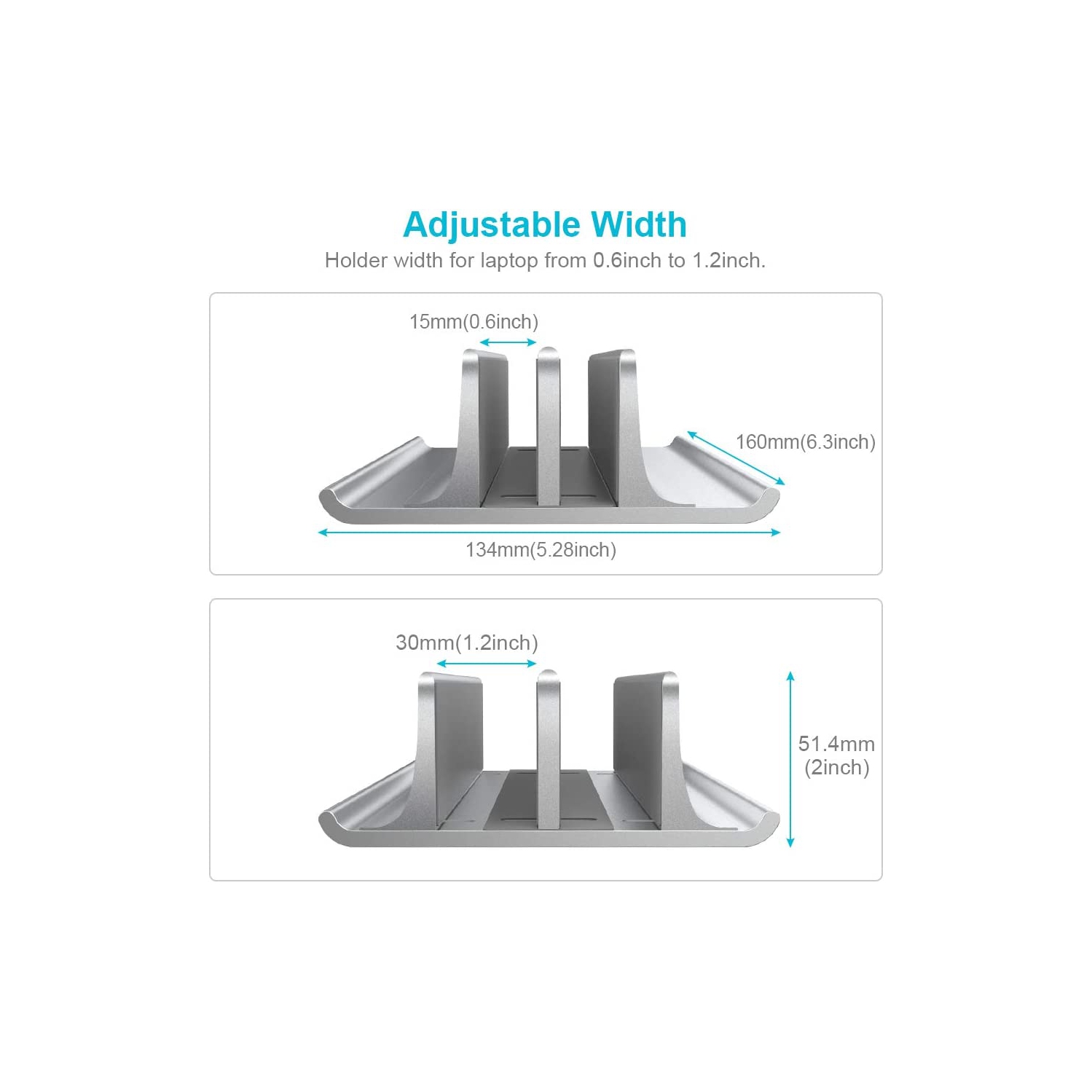 Support vertical réglable à deux fentes pour portable nouveau support de bureau en aluminium à 2 fentes pour tous les
