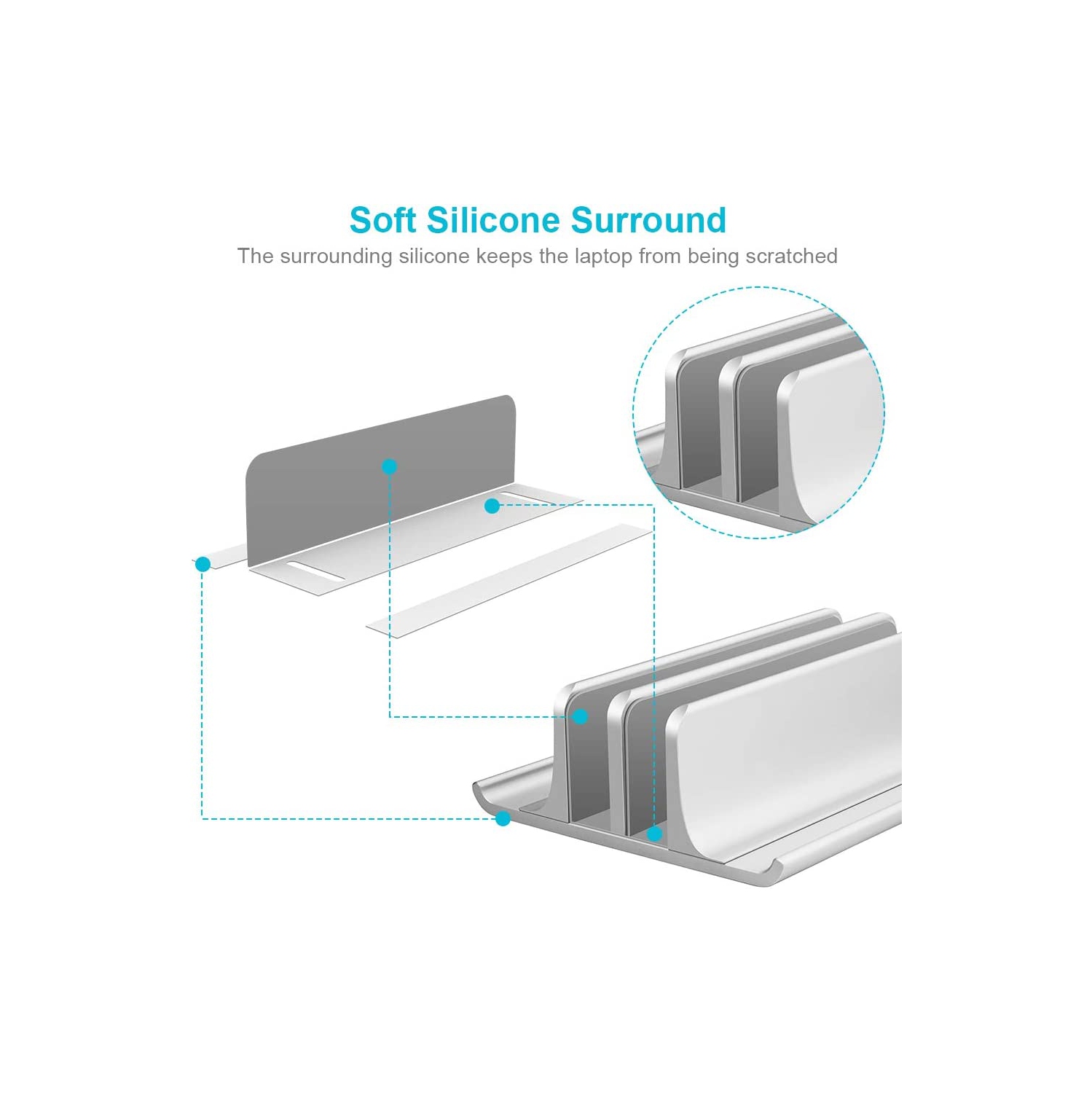 Support vertical réglable à deux fentes pour portable nouveau support de bureau en aluminium à 2 fentes pour tous les