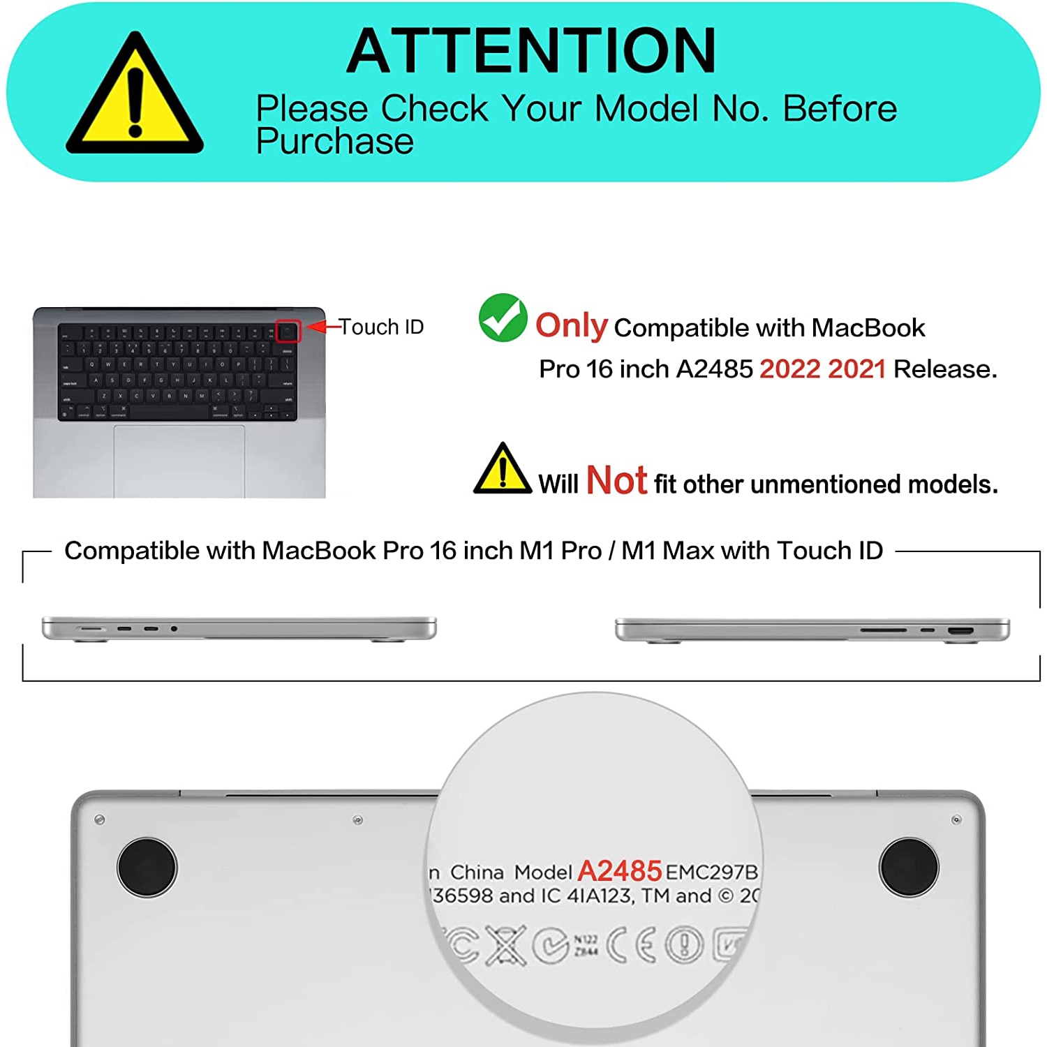 Compatible with MacBook Pro 16 inch Case 2021 2022 Release A2485 M1 Pro/Max with Liquid Retina XDR Display Touch ID, Plastic Hard Shell&Keyboard