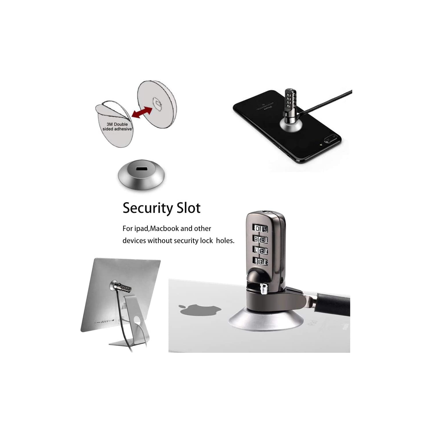 3M – plaque de sécurité adhésive à fente pour dispositifs d’ancrage, plaques de verrouillage universelles pour ordinateur portatif MacBook et autres