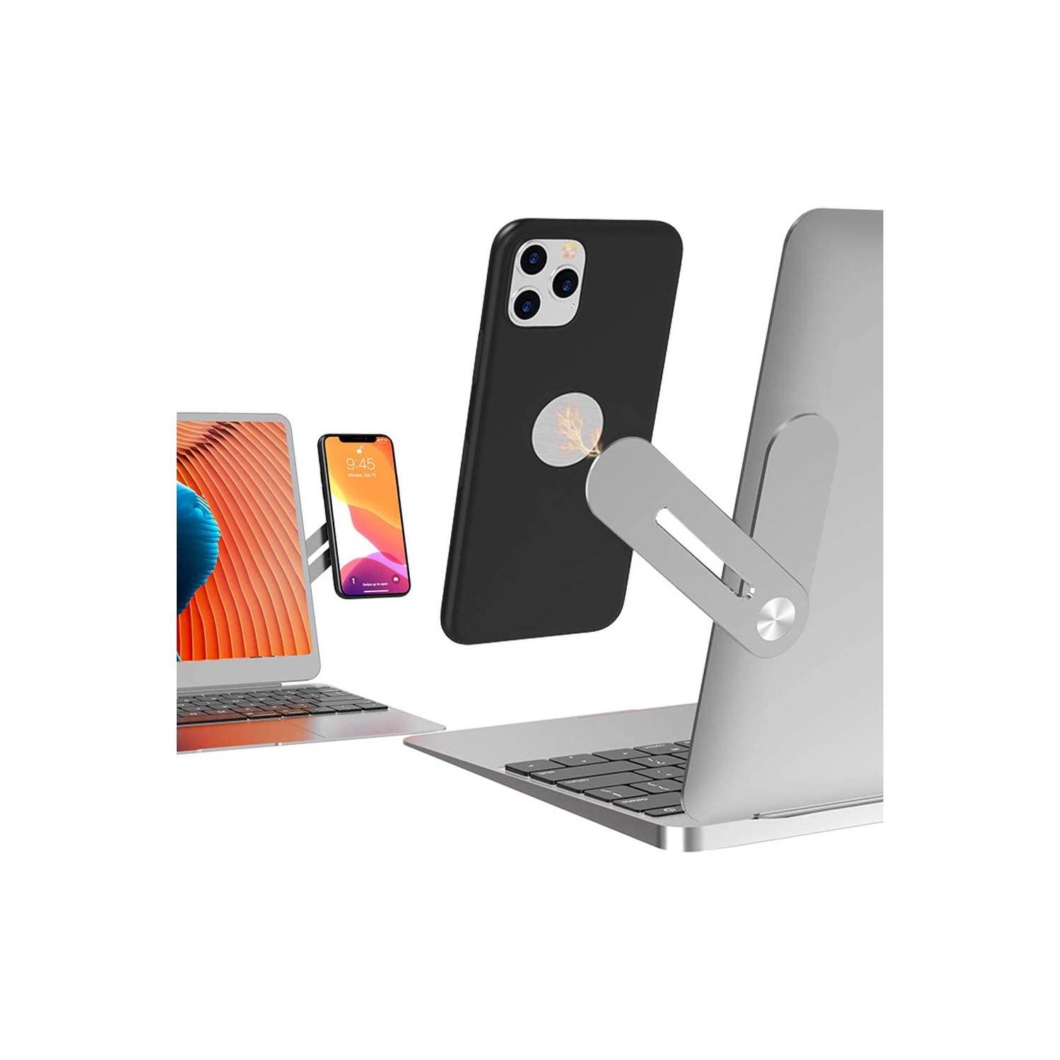 Laptop Phone Holder, Laptop or Desktop Monitor Side Mount Phone Holder, Slim Portable Foldable Smartphone Stand, Computer Monitor Expansion Bracket,