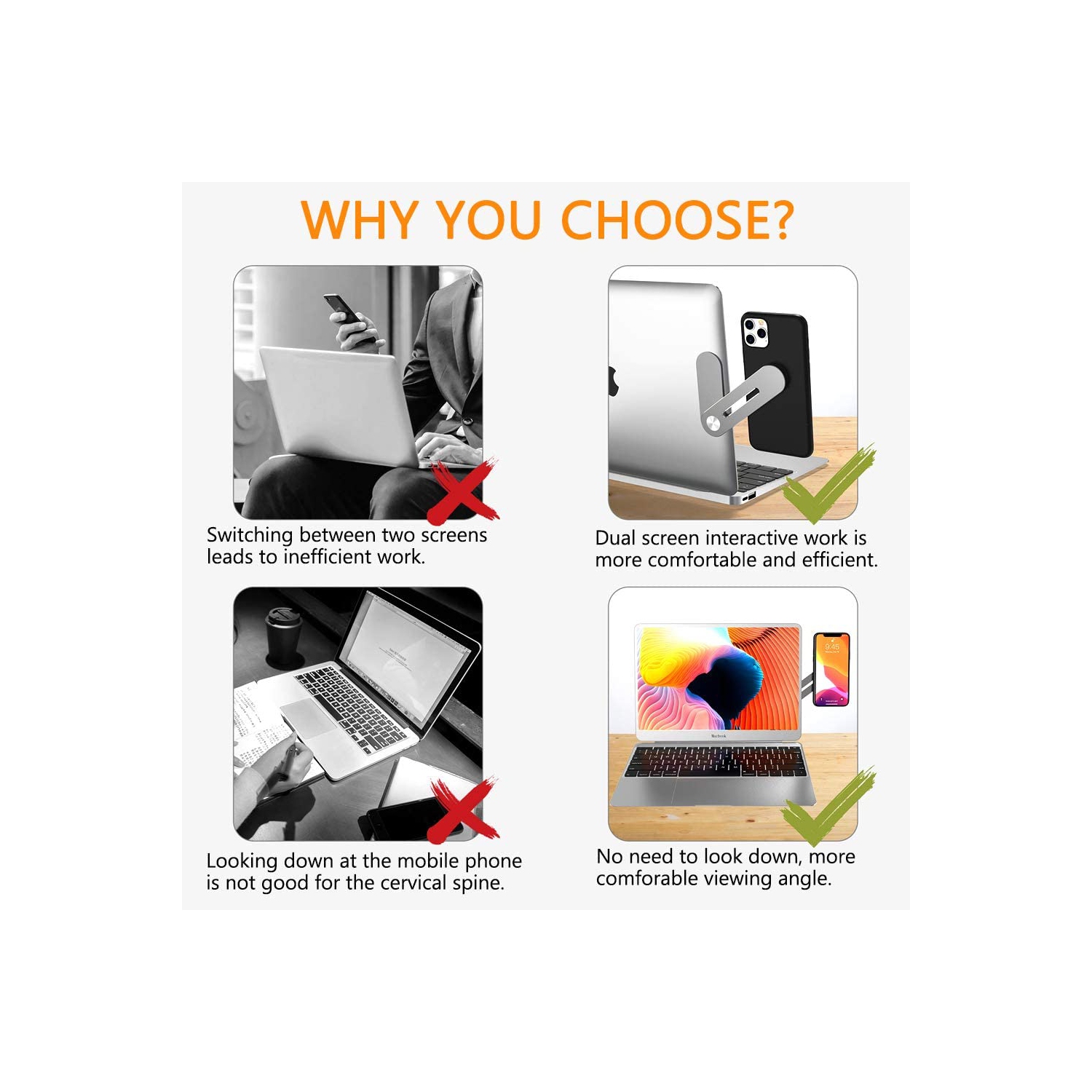 Laptop Phone Holder, Laptop or Desktop Monitor Side Mount Phone Holder, Slim Portable Foldable Smartphone Stand, Computer Monitor Expansion Bracket,