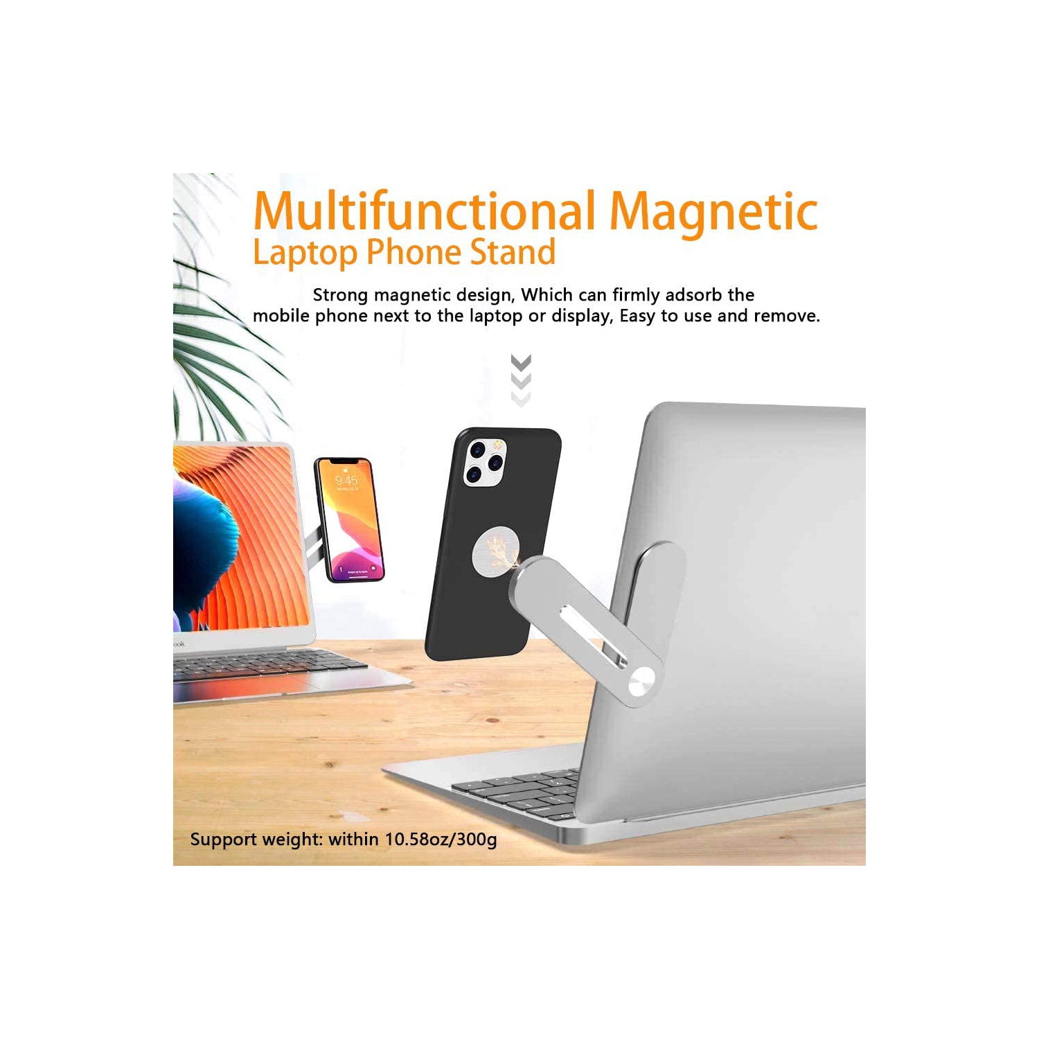 Laptop Phone Holder, Laptop or Desktop Monitor Side Mount Phone Holder, Slim Portable Foldable Smartphone Stand, Computer Monitor Expansion Bracket,