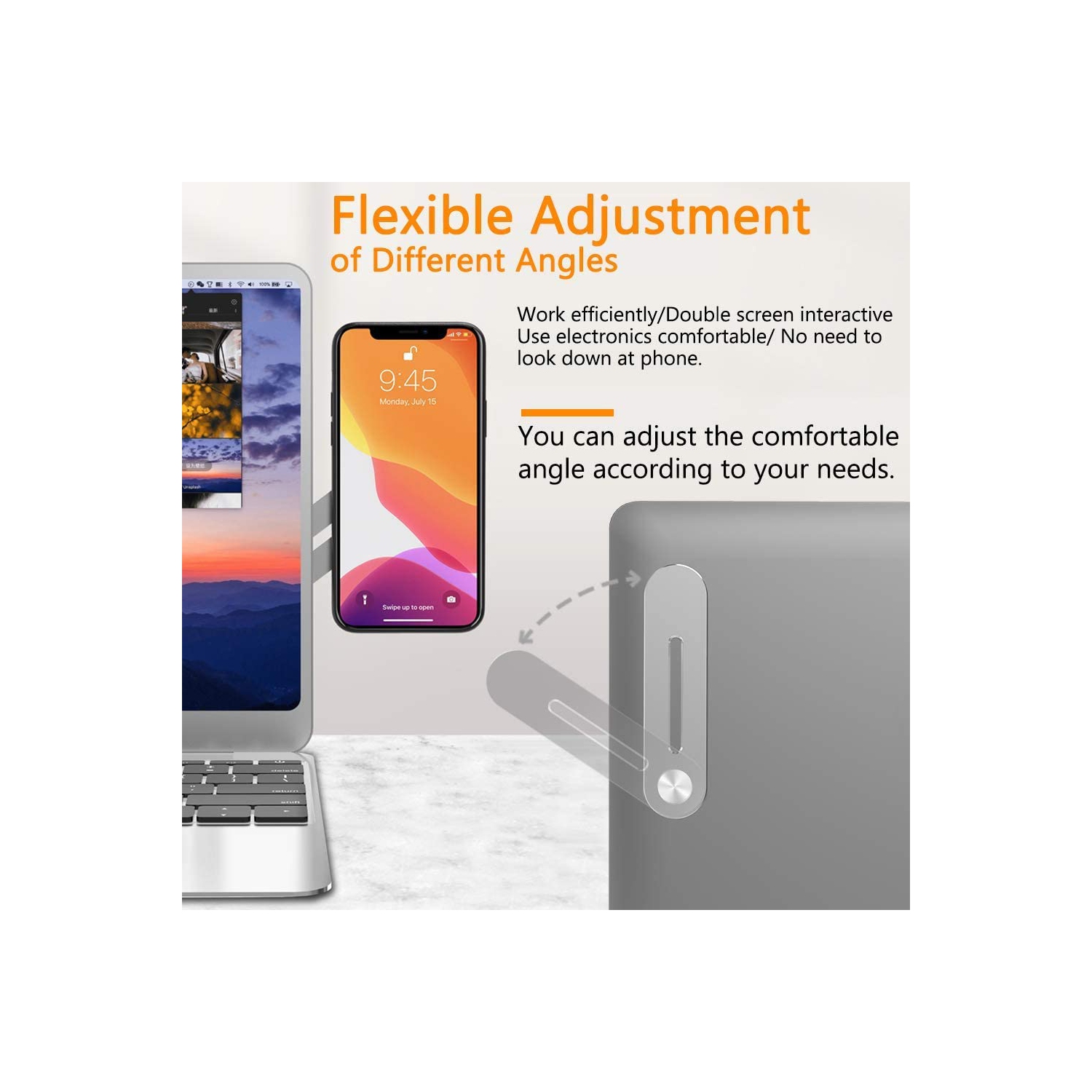 Laptop Phone Holder, Laptop or Desktop Monitor Side Mount Phone Holder, Slim Portable Foldable Smartphone Stand, Computer Monitor Expansion Bracket,