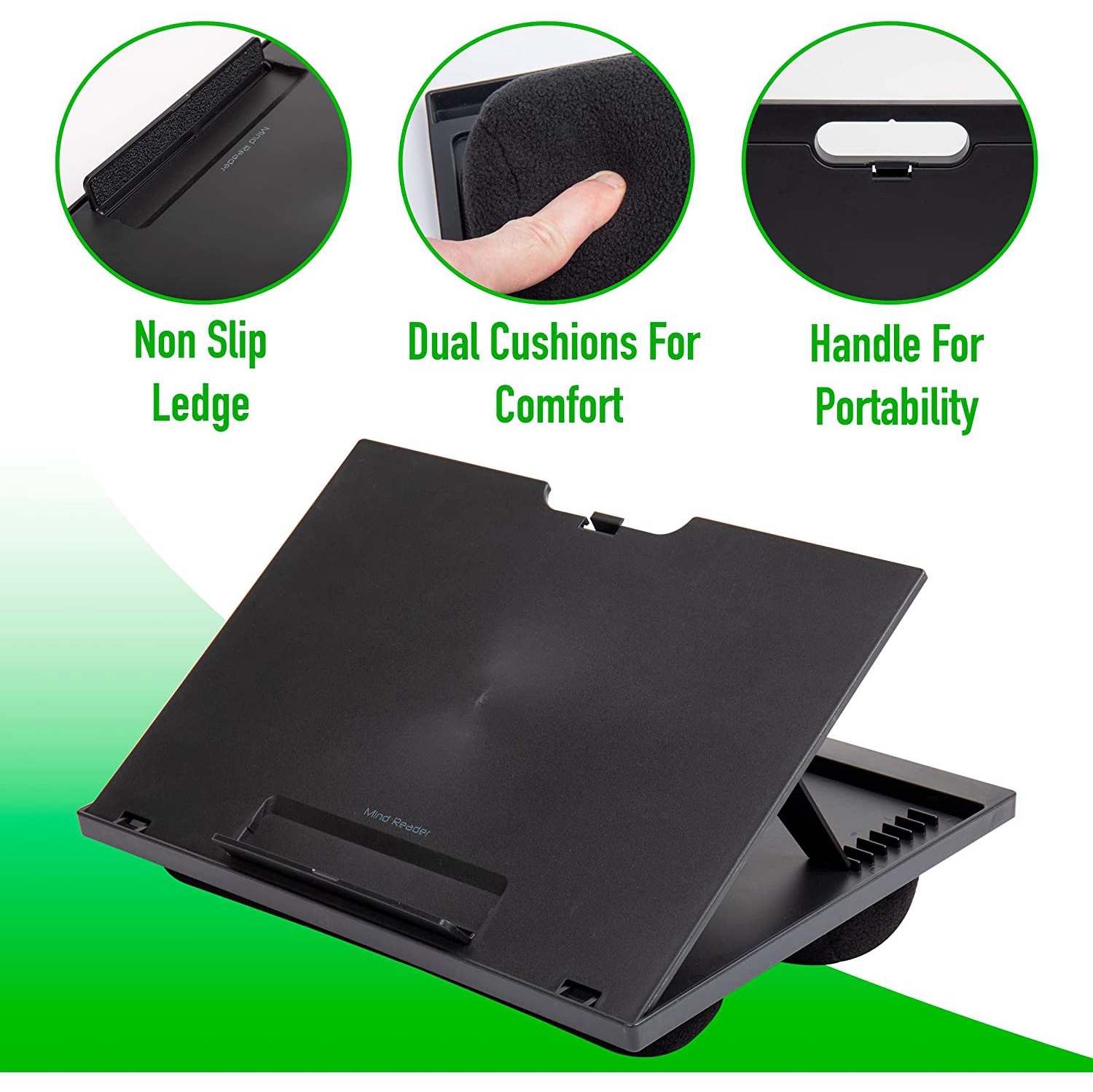 Mind Reader Adjustable 8 Position Lap Top Desk with Cushions, Black