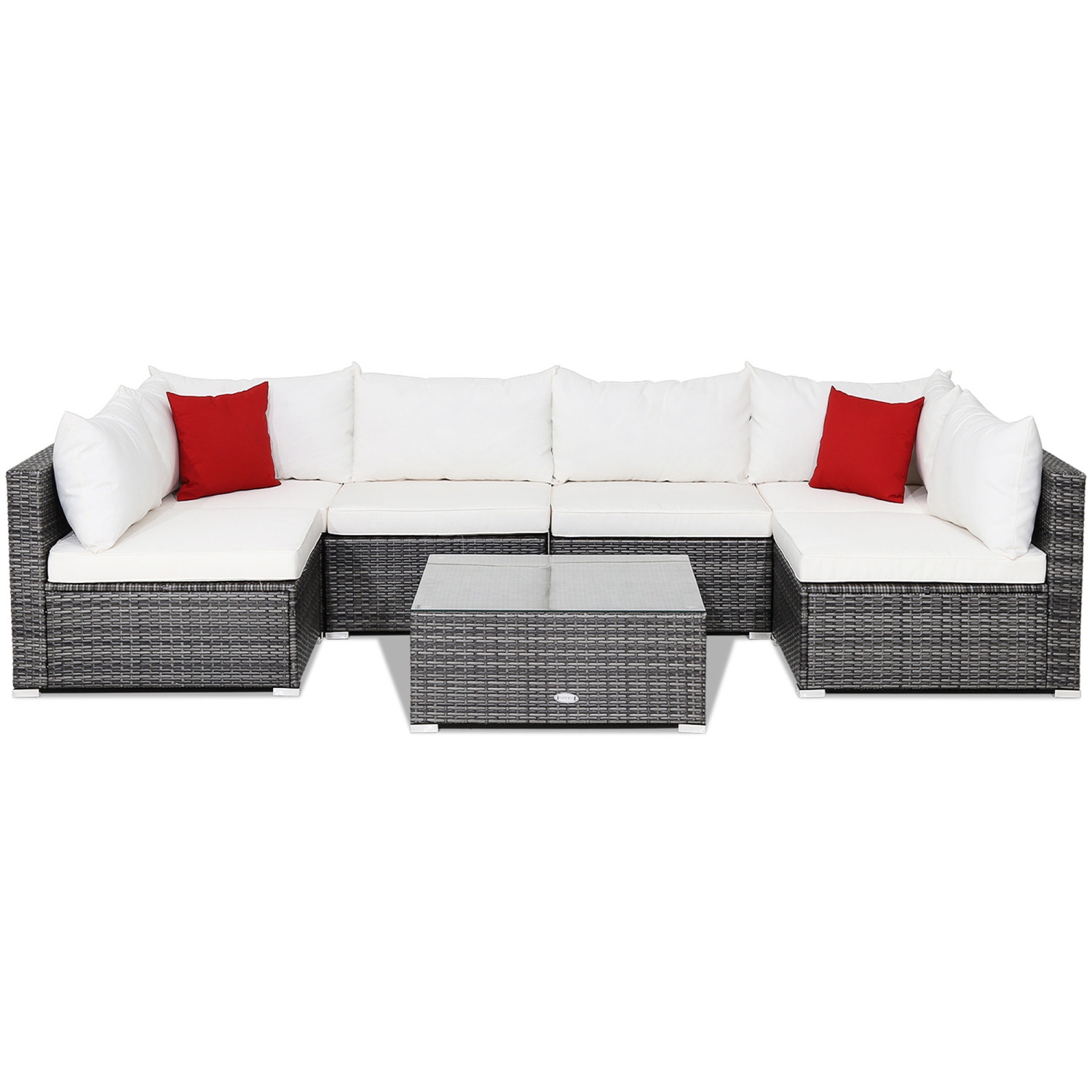 Gymax 7PCS Patio Rattan Sectional Sofa Set Outdoor Furniture Set w/ Cushions