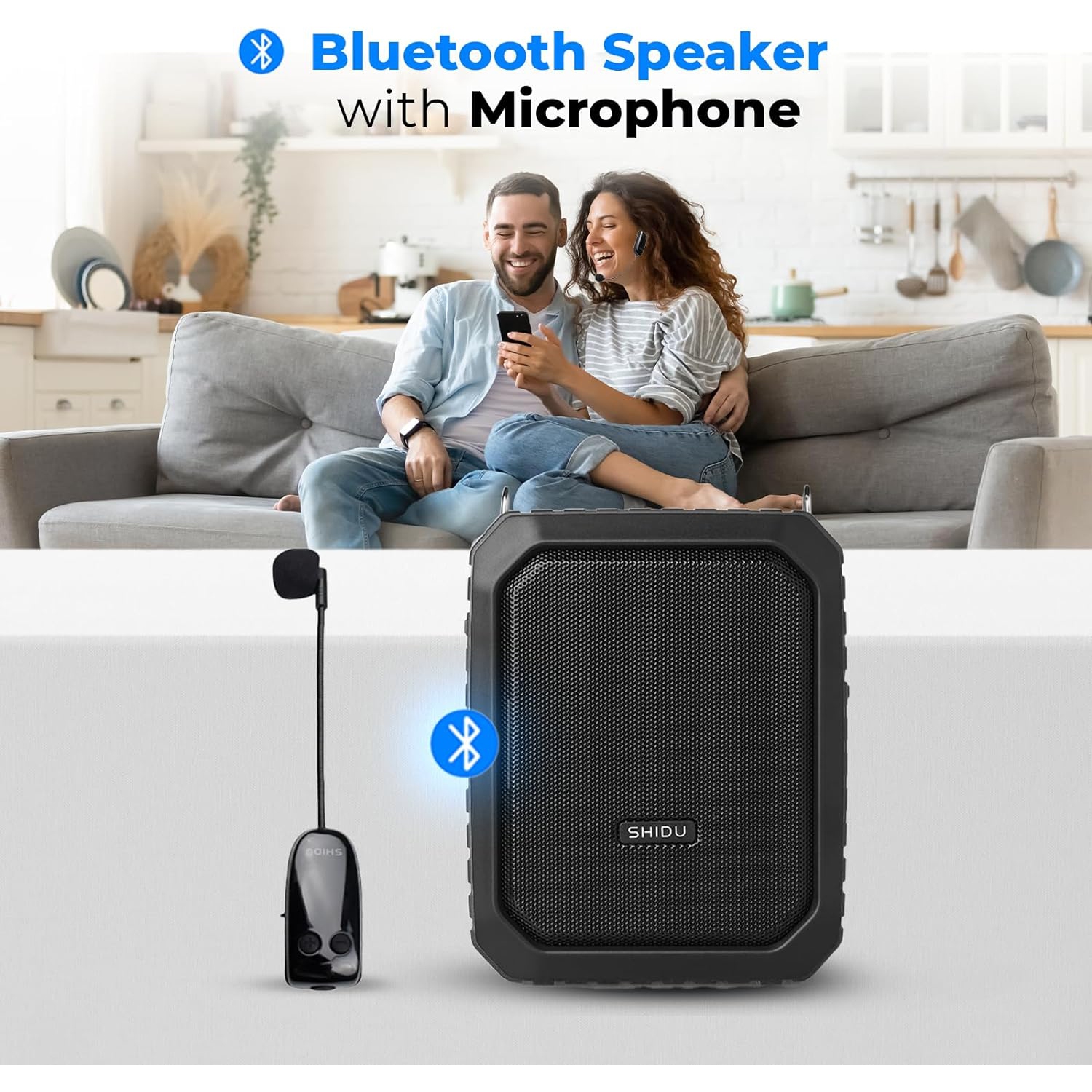 Amplificateur vocal portatif étanche avec microphone sans fil Bluetooth 5,0 Megaphone Haut-parleur 4400&nbsp;mAh 18&nbsp;W