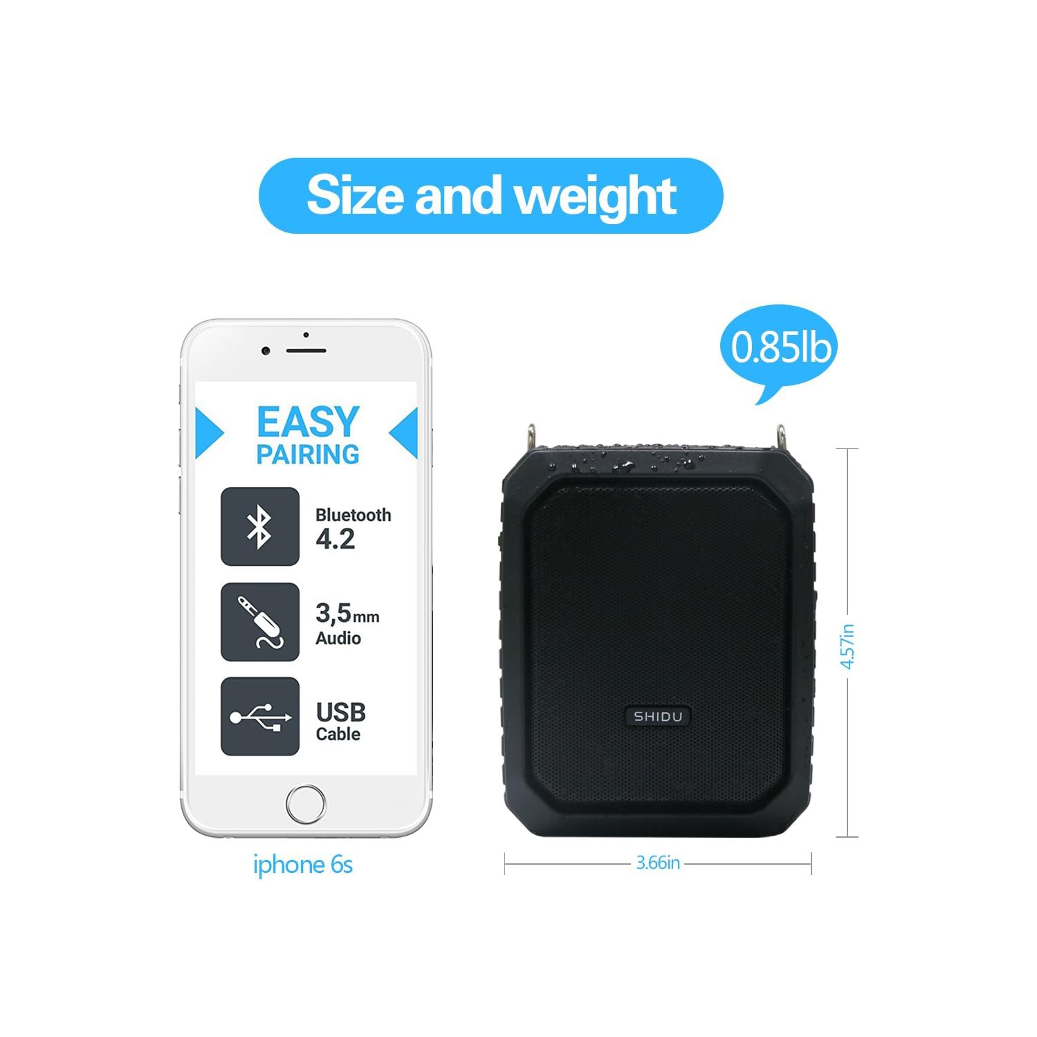 Amplificateur vocal portatif étanche avec microphone sans fil Bluetooth 5,0 Megaphone Haut-parleur 4400&nbsp;mAh 18&nbsp;W