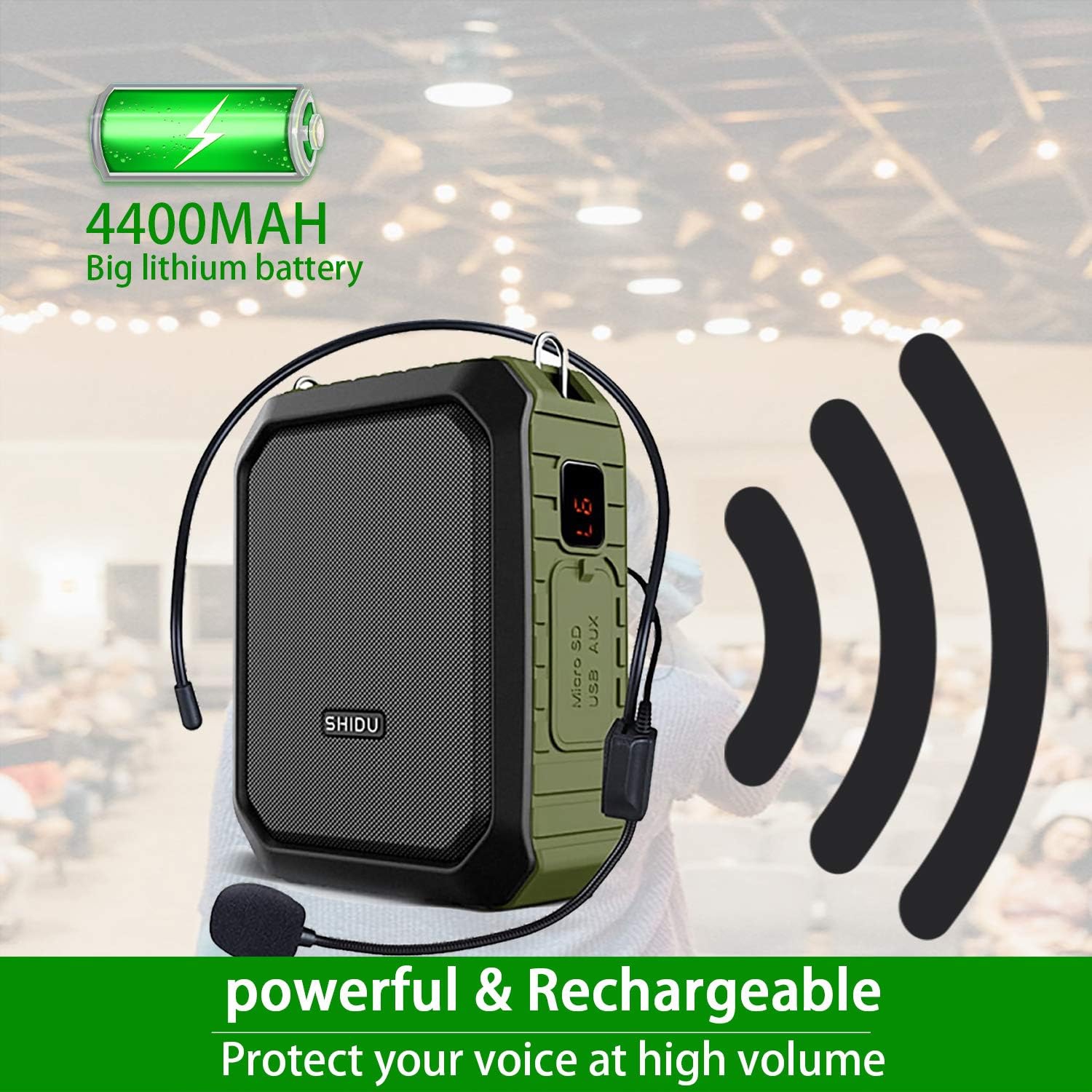 Amplificateur vocal portatif étanche avec microphone avec fil 4400 mAh de 18 W