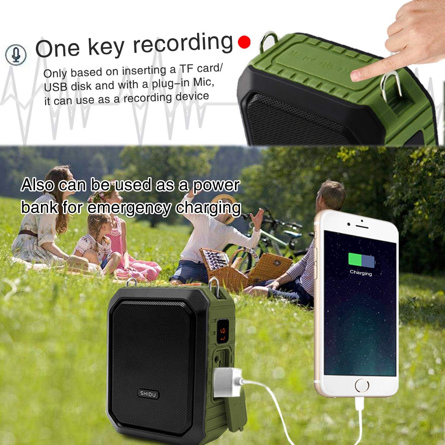 Amplificateur vocal portatif étanche avec microphone avec fil 4400 mAh de 18 W