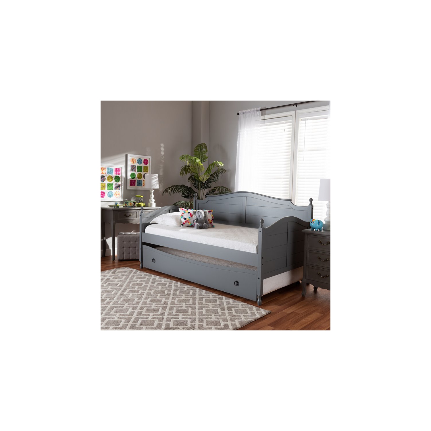 Lit de repos simple en bois gris avec lit gigogne de Bowery Hill