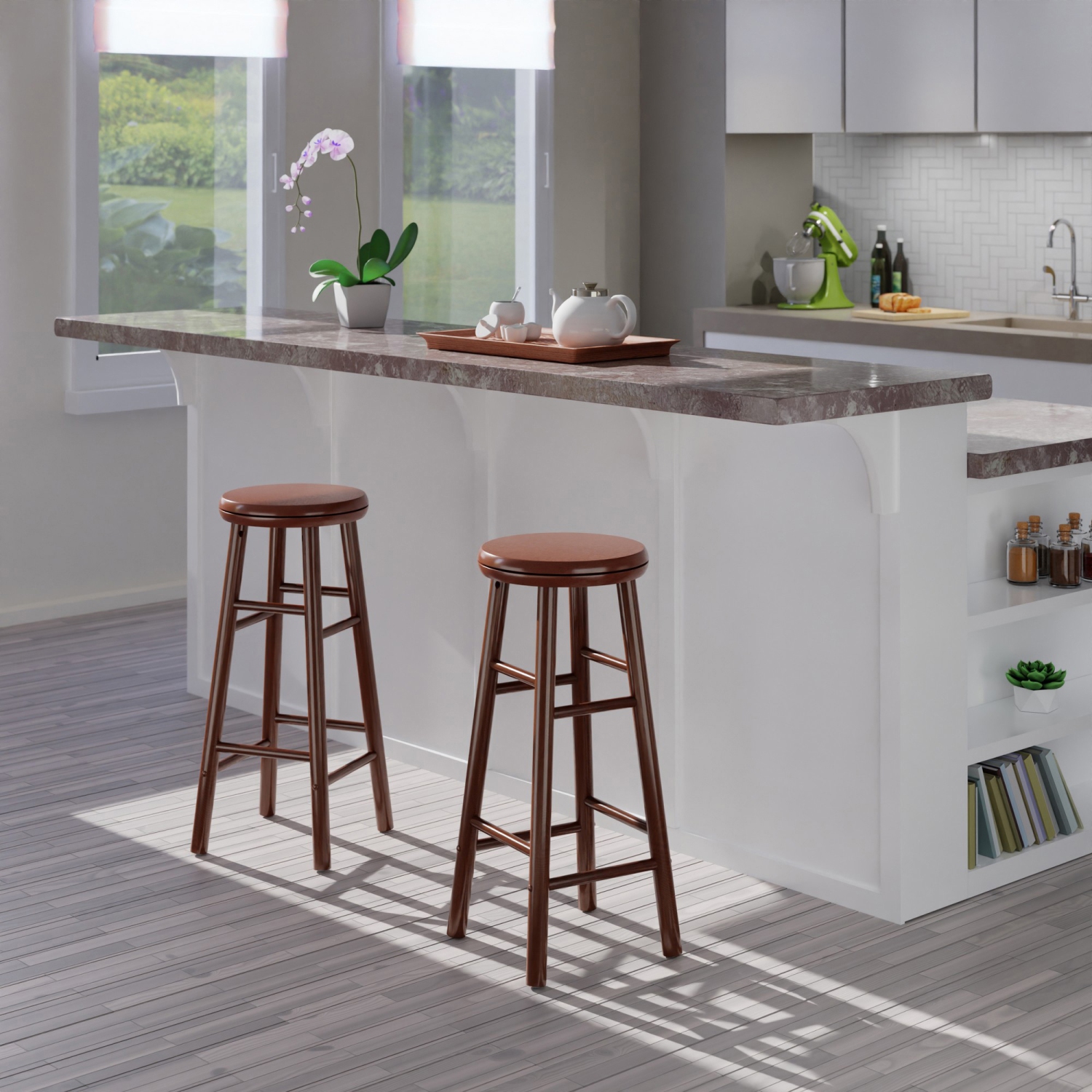 Ensemble de 2 tabourets de bar à siège pivotant Wood Selby - noyer