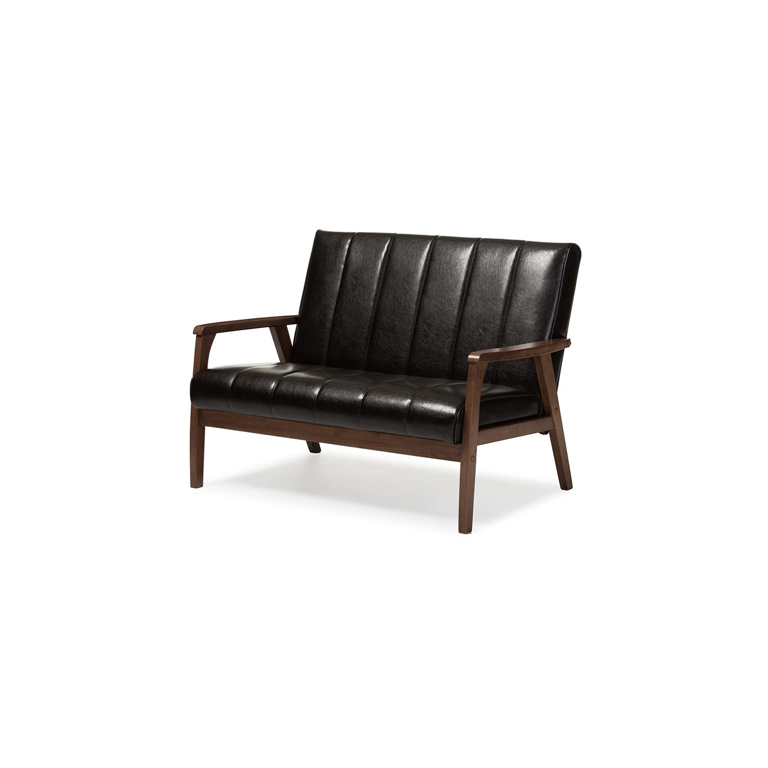 Baxton Studio – Causeuse en similicuir Nikko, espresso foncé et noyer