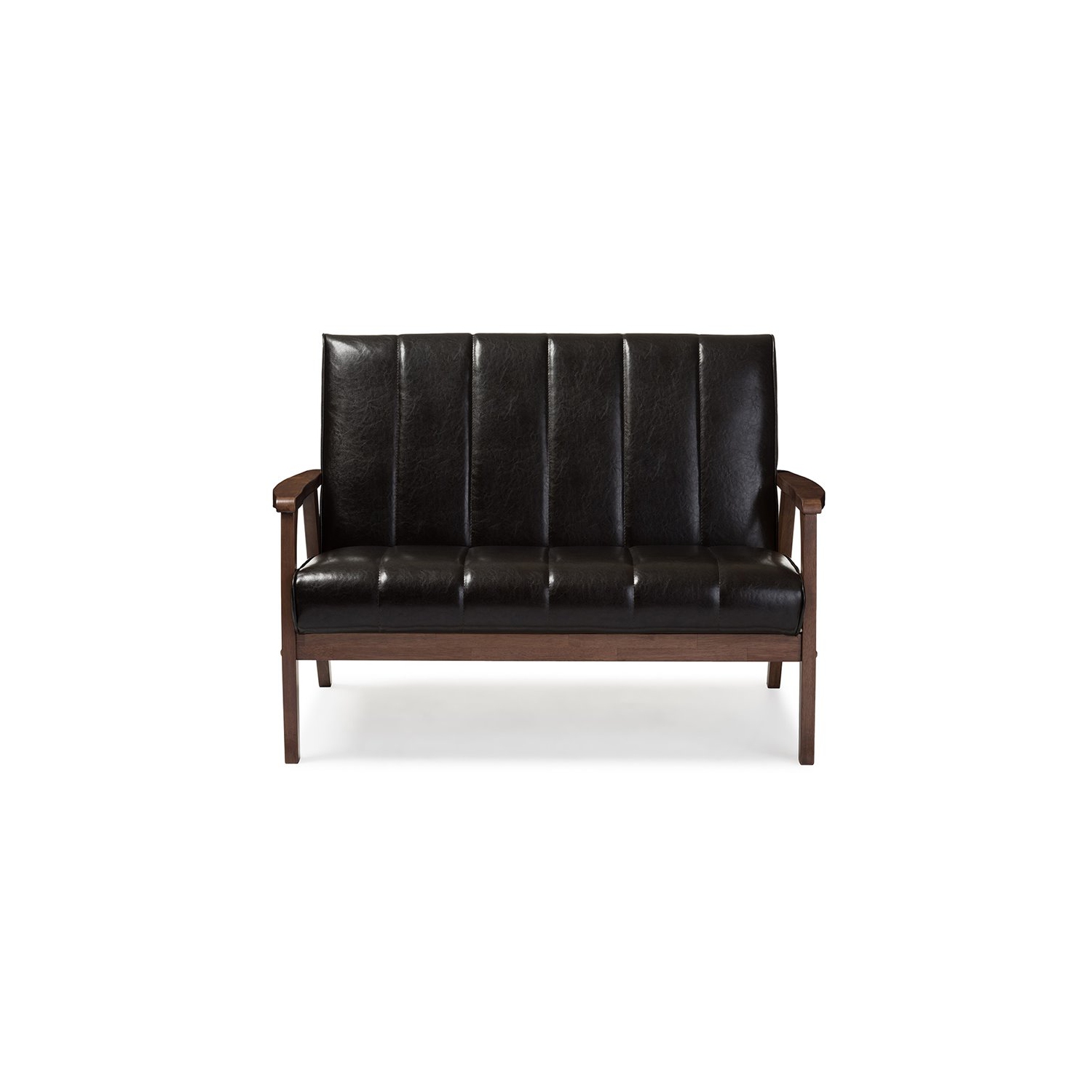 Baxton Studio – Causeuse en similicuir Nikko, espresso foncé et noyer