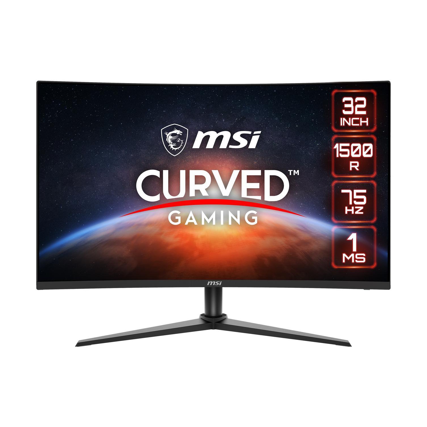 MSI 32" Curved Gaming Monitor, 1920 x 1080 (FHD), VA 1500R, 75Hz, 1ms, FreeSync, HDMI, Displayport, Tilt, Black, Frameless design, G323CV