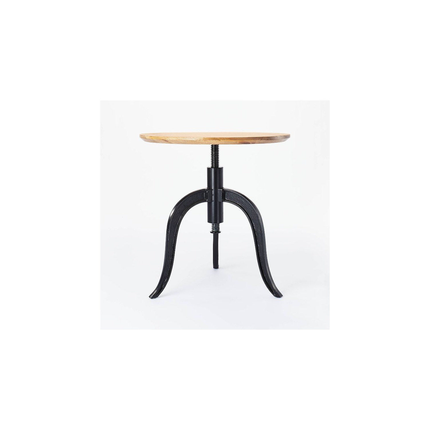 Round Wood End Table With Adjustable Height - Brown