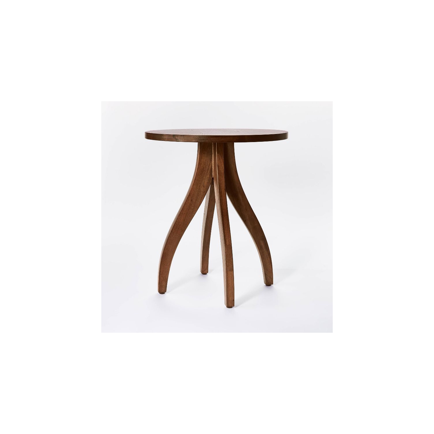 Surfside Round Wood Knock Down Accent Table With Curved Legs Brown