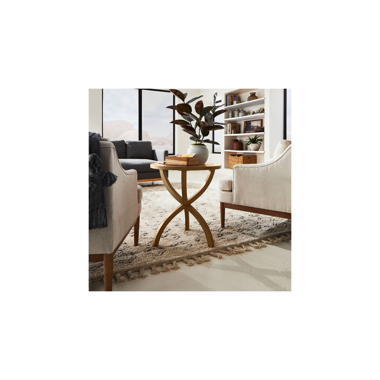 Mesa Verde Wood Curved Leg Accent Table - Natural