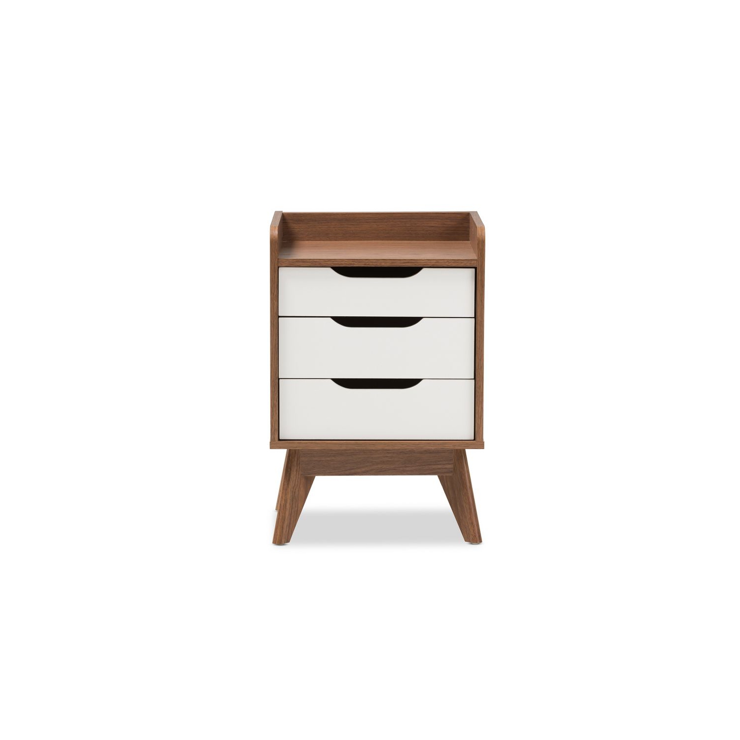Baxton Studio Brighton 3 Drawer Nightstand in White and Walnut