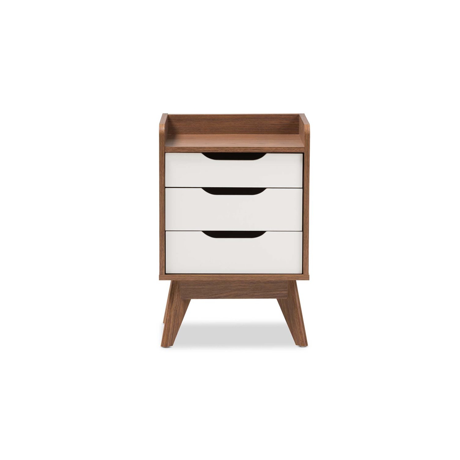 Baxton Studio Brighton 3 Drawer Nightstand in White and Walnut