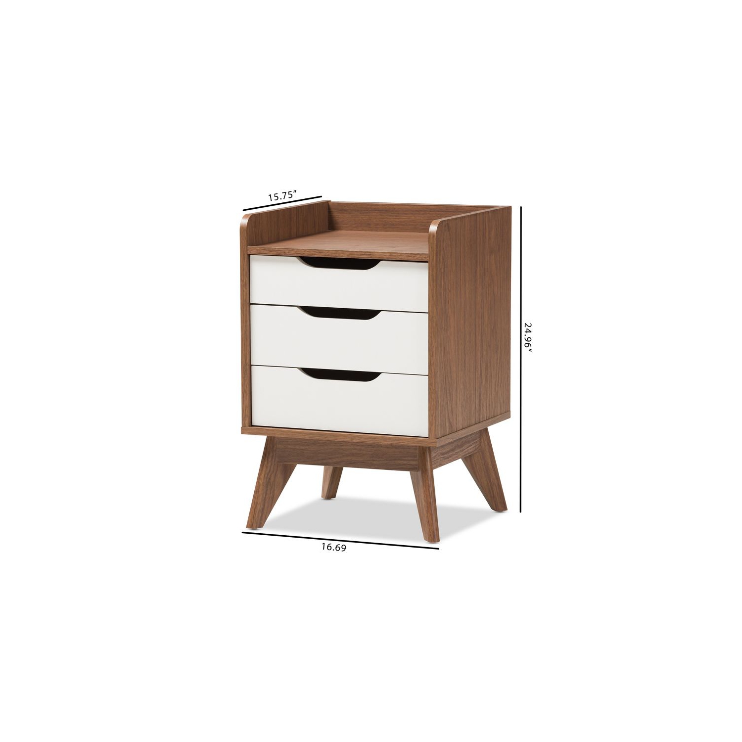 Baxton Studio Brighton 3 Drawer Nightstand in White and Walnut