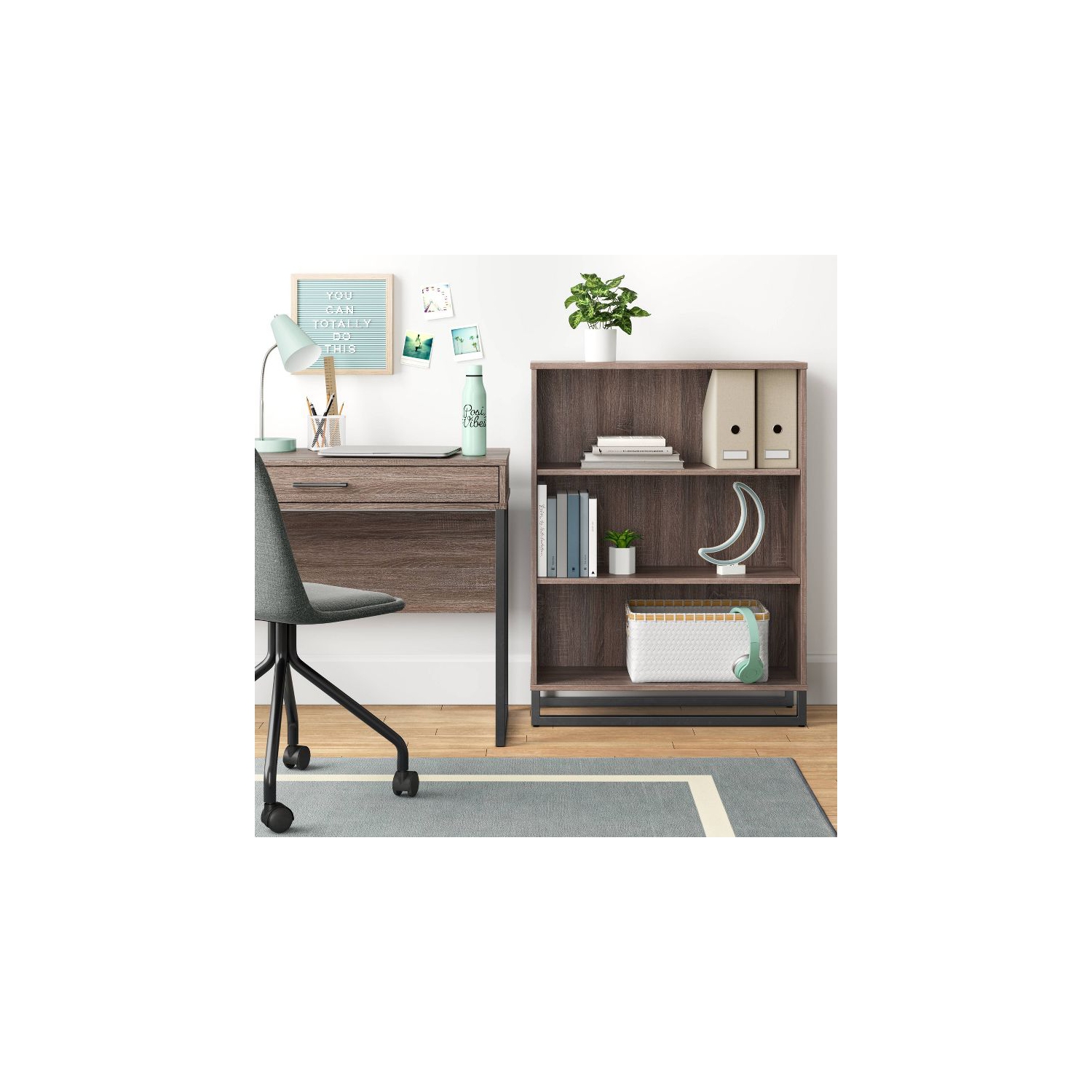 Mixed Material 3 Shelf Bookcase - Gray