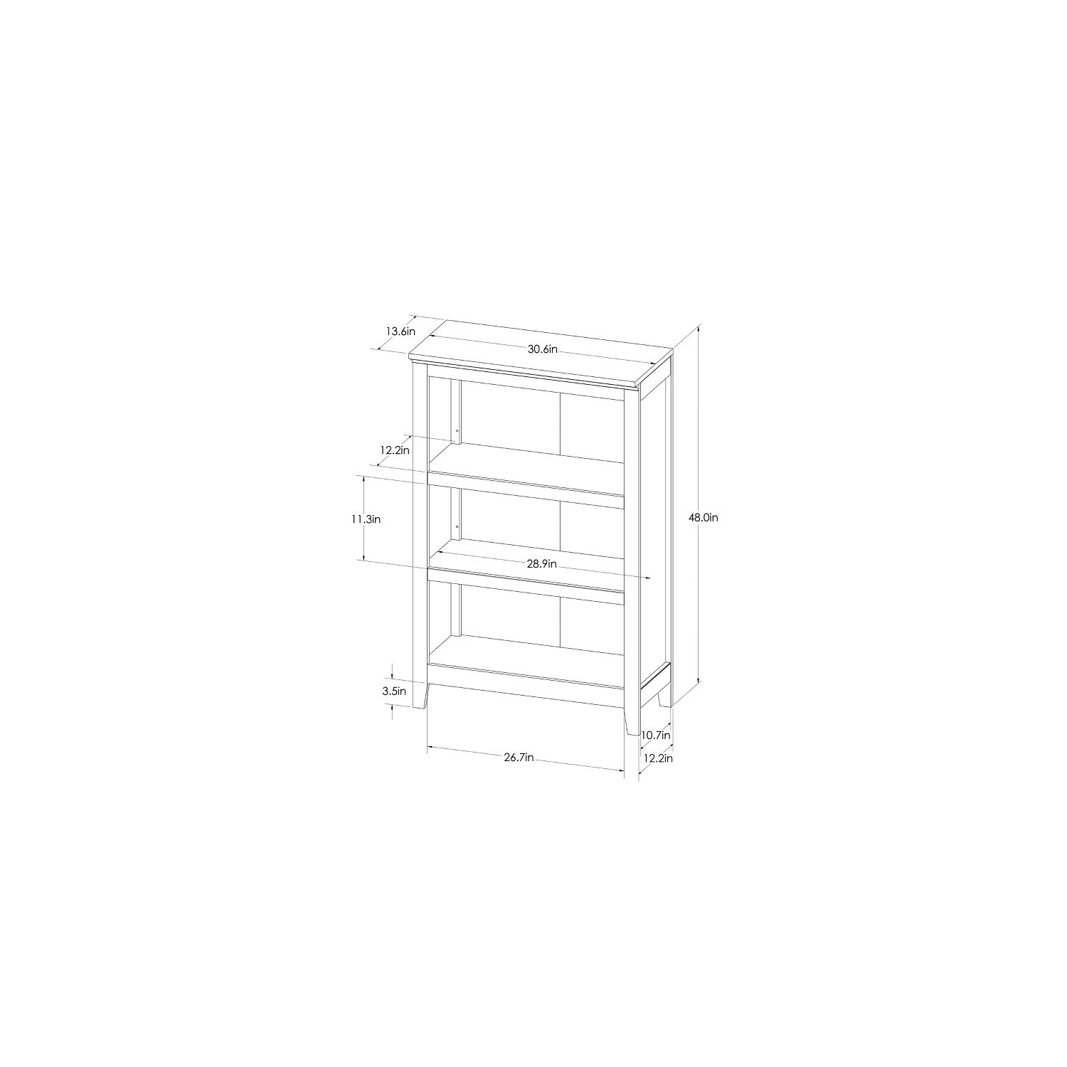 48" Carson 3 Shelf Bookcase - Black