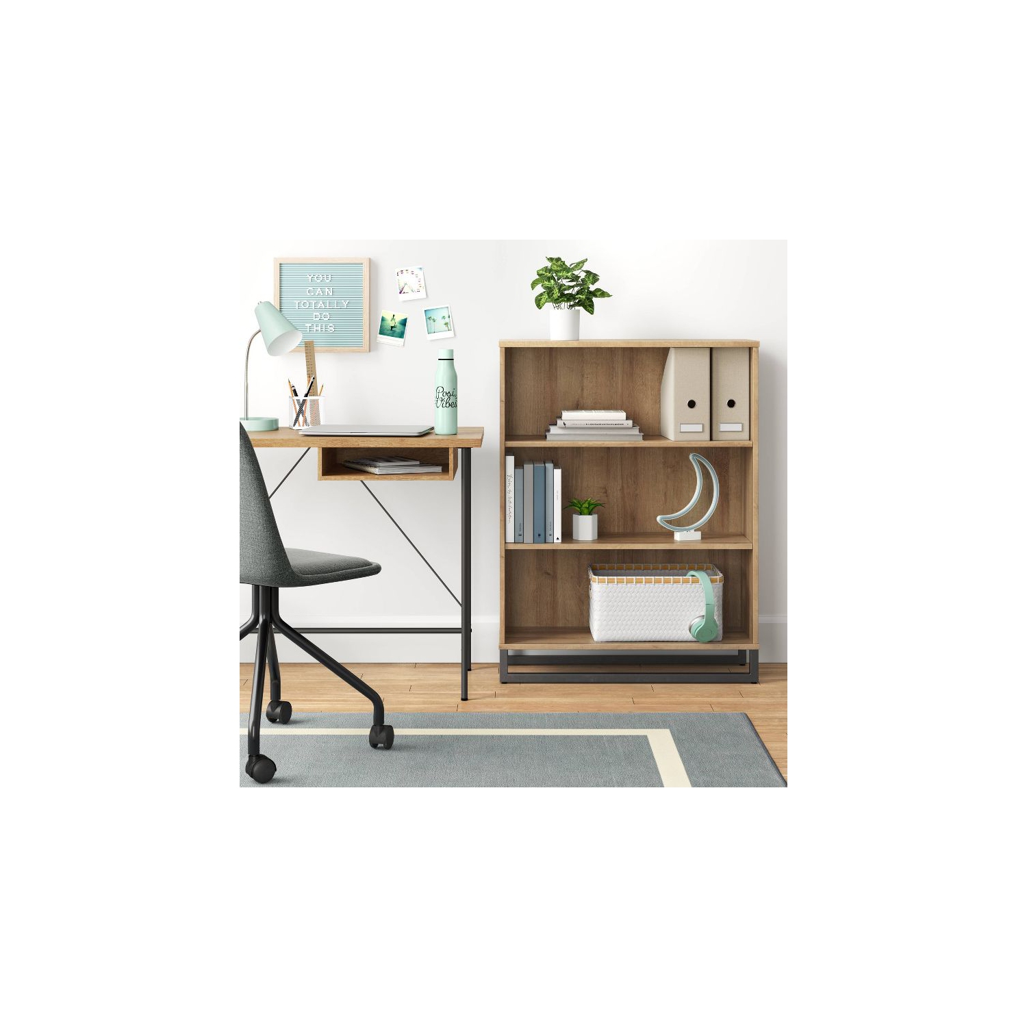 Mixed Material 3 Shelf Bookcase - Natural