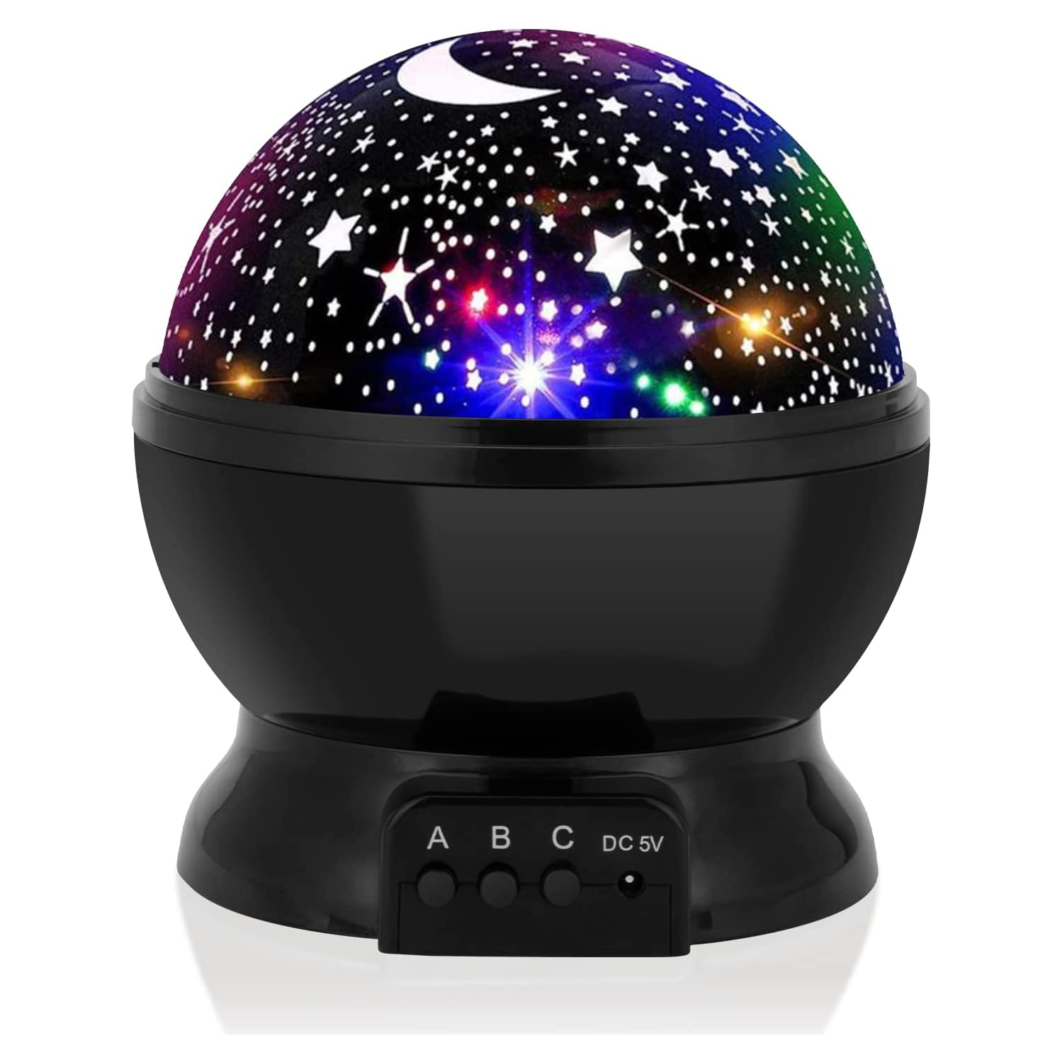 Star Night Light pour enfants, lune et projecteur d’étoiles Rotation à 360 degrés - 4 ampoules LED 9 Changement de couleur de lumière avec câble USB.