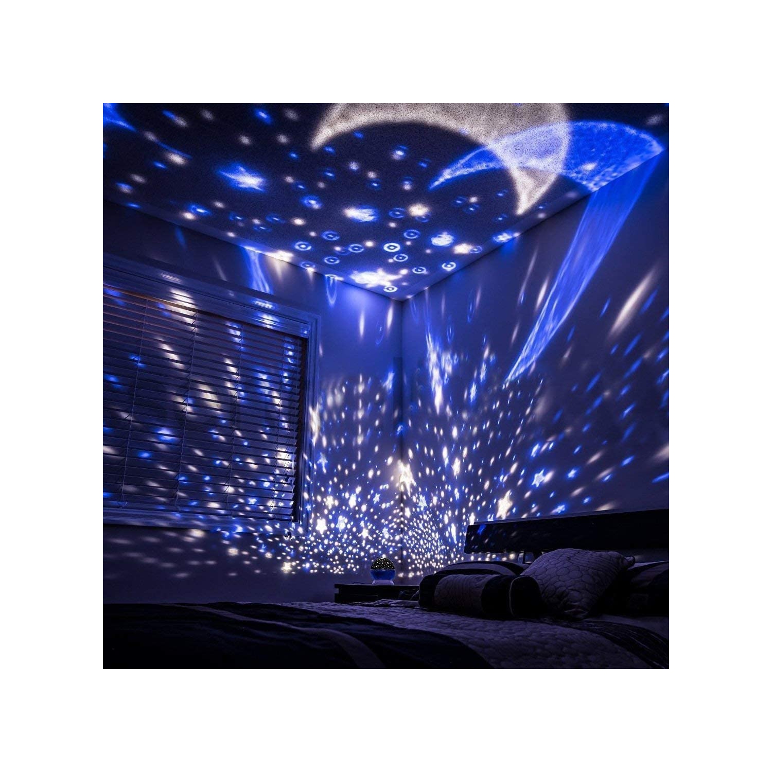 Star Night Light pour enfants, lune et projecteur d’étoiles Rotation à 360 degrés - 4 ampoules LED 9 Changement de couleur de lumière avec câble USB.