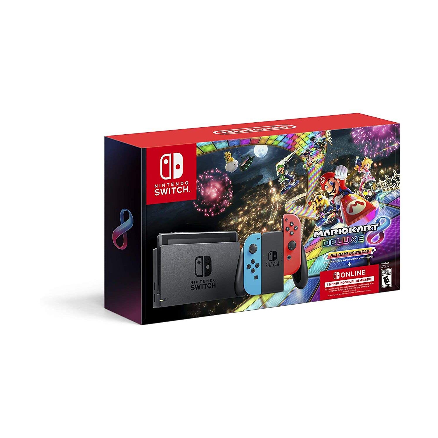 Nintendo Switch Console with Mario Kart 8 Deluxe (2nd Generation, Neon Blue and Red) - Brand New