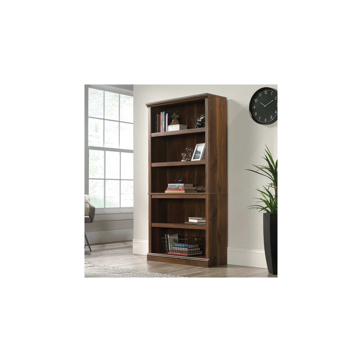 Sauder Misc Modern Storage 5-Shelf Tall Wood Bookcase in Brown