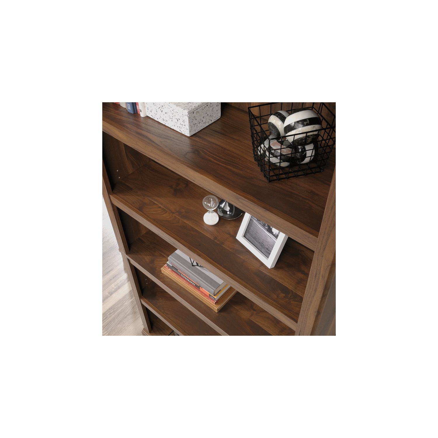 Sauder Misc Modern Storage 5-Shelf Tall Wood Bookcase in Brown