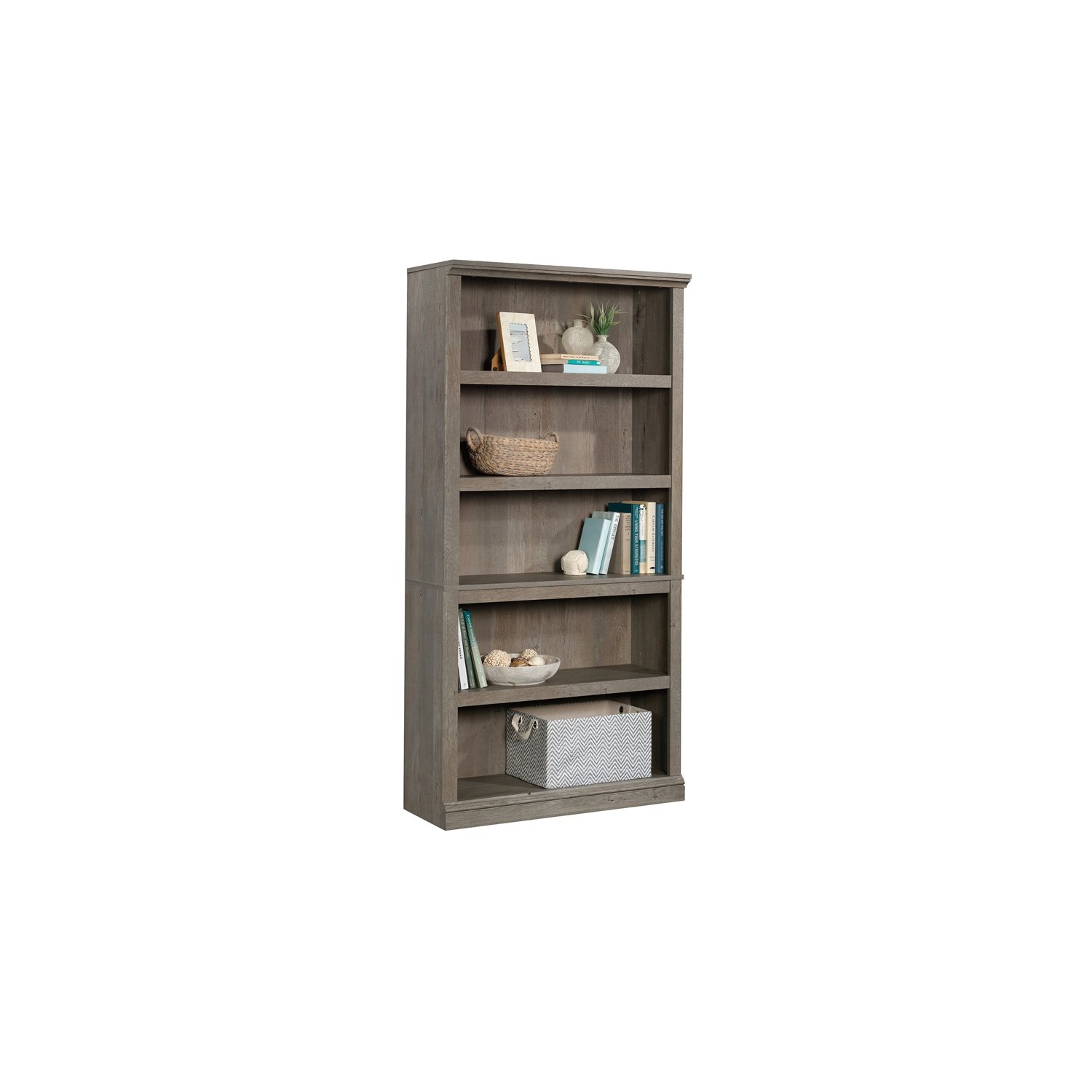 Pemberly Row Contemporary 5-Shelf Tall Wood Bookcase in Mystic Oak