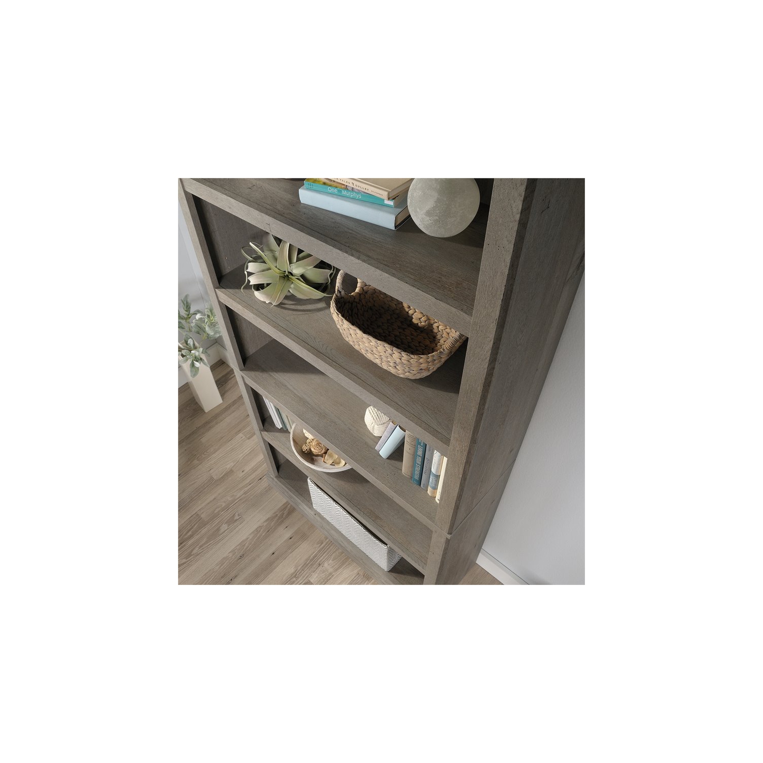 Pemberly Row Contemporary 5-Shelf Tall Wood Bookcase in Mystic Oak