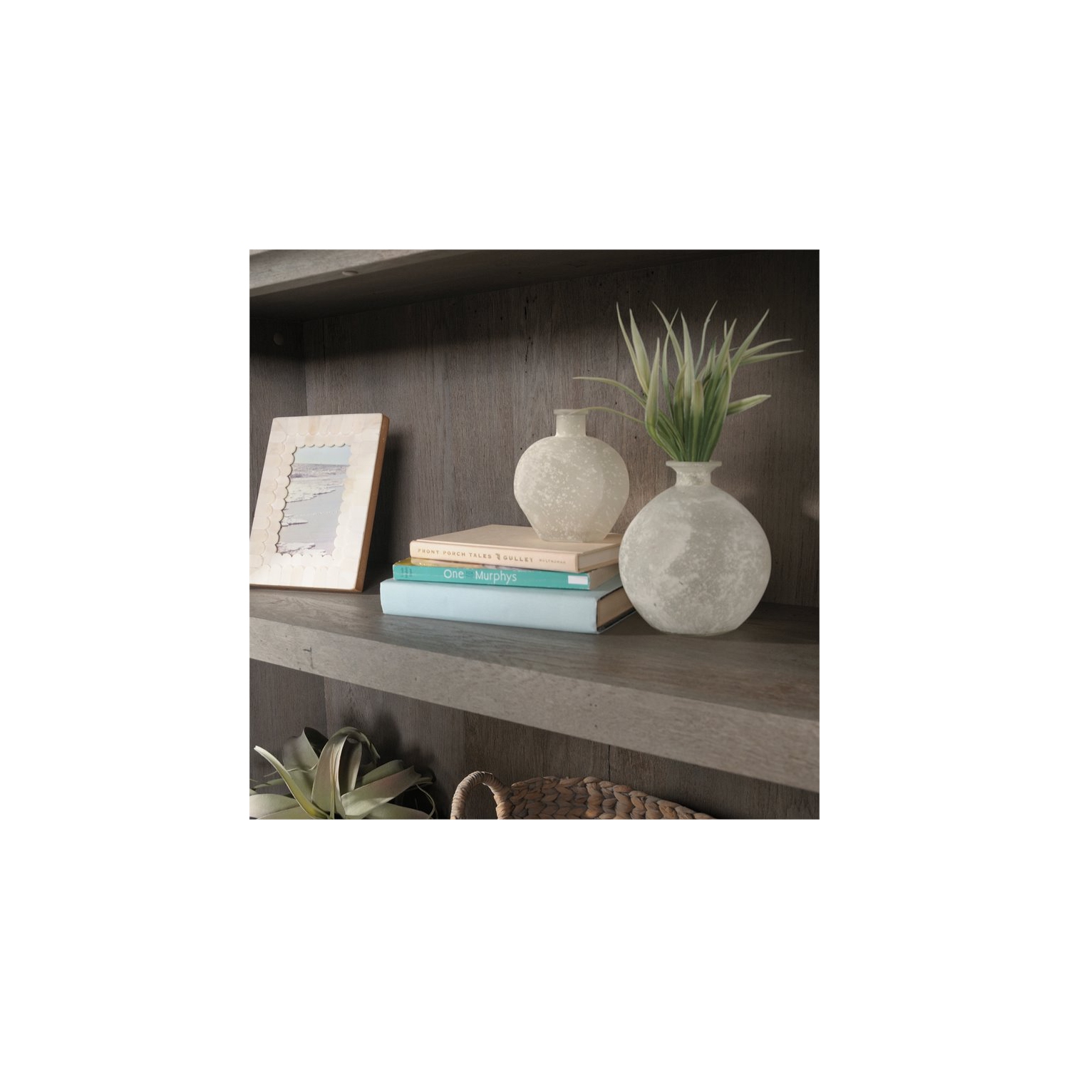 Pemberly Row Contemporary 5-Shelf Tall Wood Bookcase in Mystic Oak