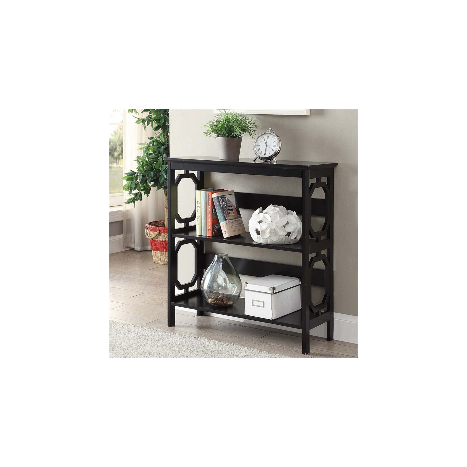 Pemberly Row Two-Shelf Bookcase in Black Wood Finish