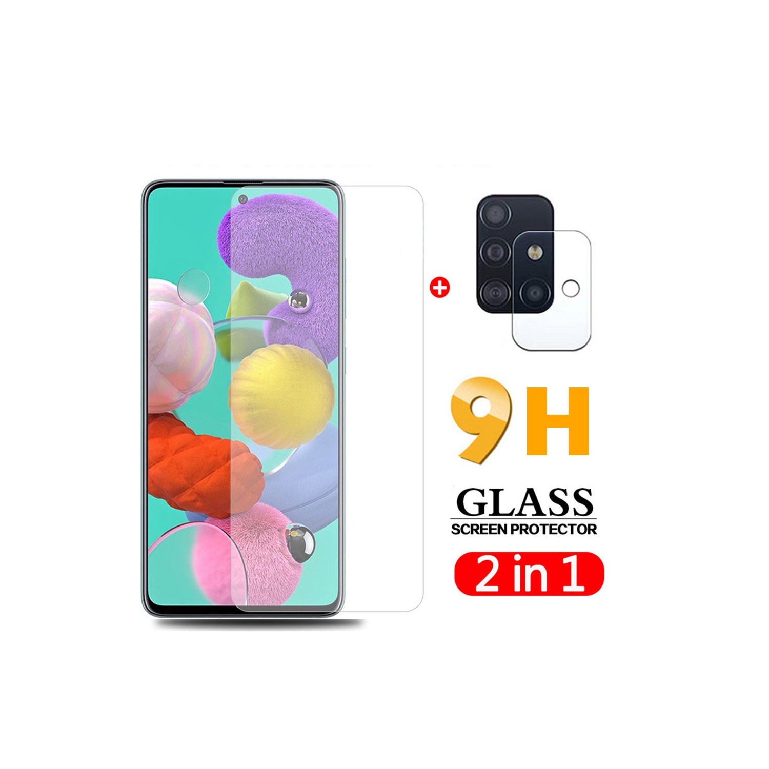 Protecteur écran Galaxy A51 5G Samsung avec protecteurs d’objectif d’appareil photo, sans bulle/déverrouillage/anti-empreintes/antirayure/HD verre
