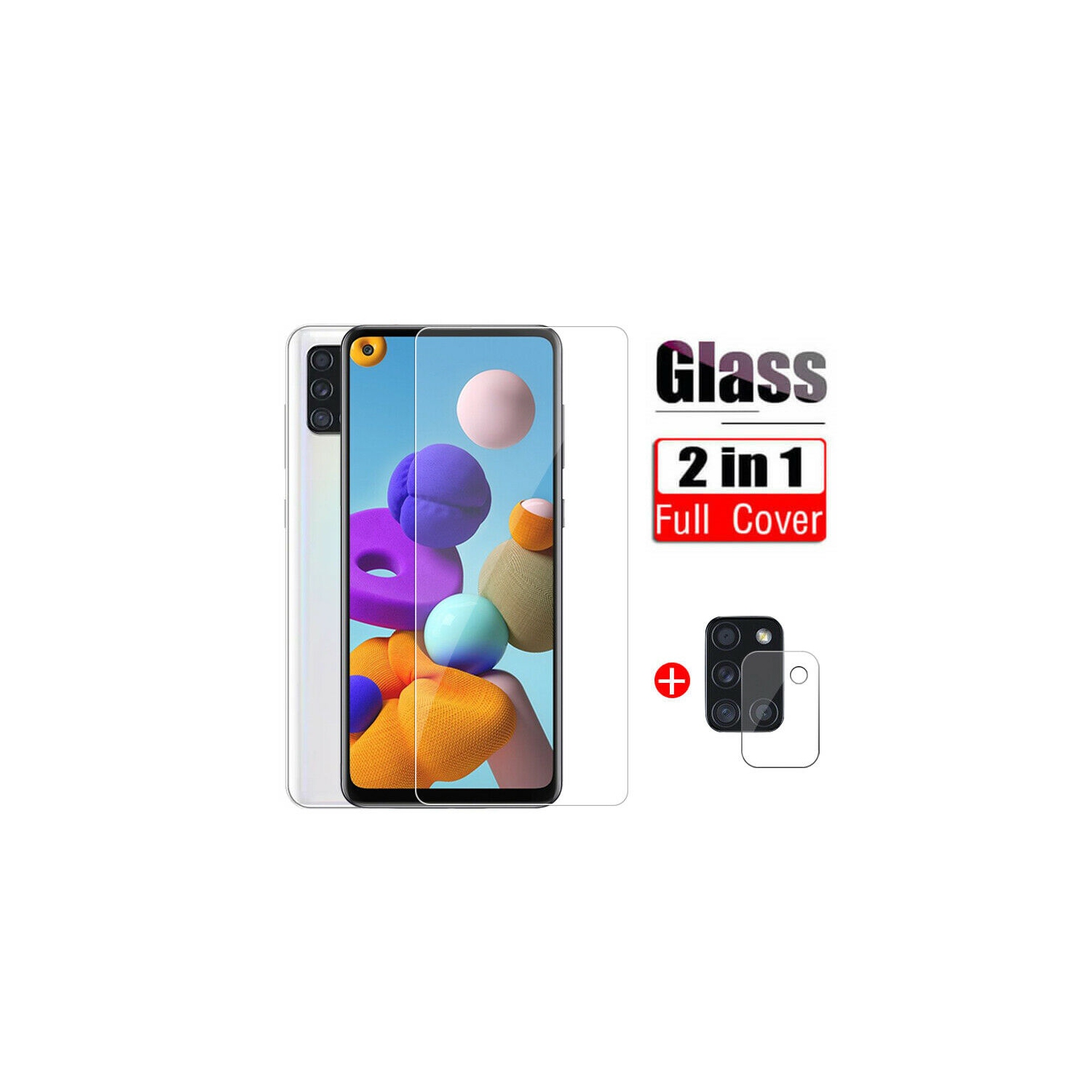 Protecteur écran Galaxy A31 Samsung + protège-objectifs, sans bulles/déverr. Empreintes/anti-égratignures/HD verre trempé transparent pour Galaxy A31