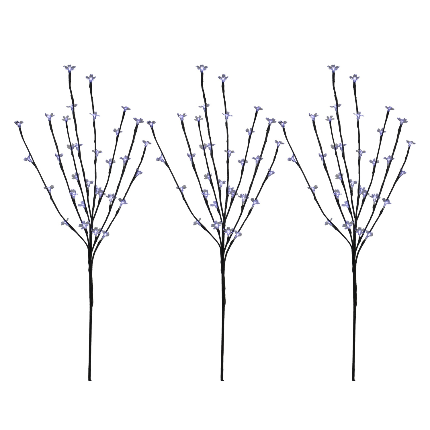Set of 3 Pre-Lit Cherry Blossom Artificial Tree Branches, 72 Pure White LED Lights