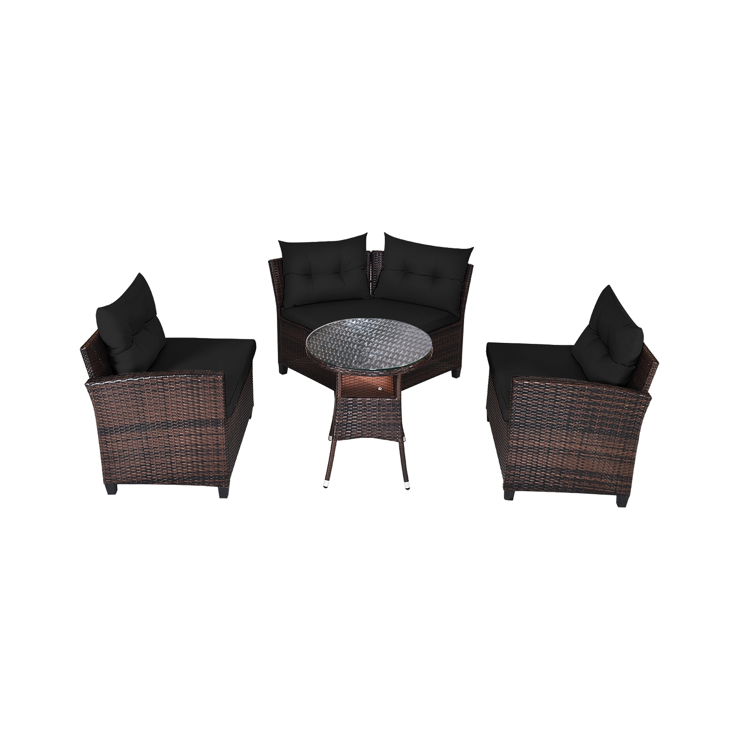 Ensemble de patio de 4 pièces en osier avec sofa modulaire en rotin de TopBuy avec coussins noirs/Havane/Turquoise/Bleu marine/Rouge