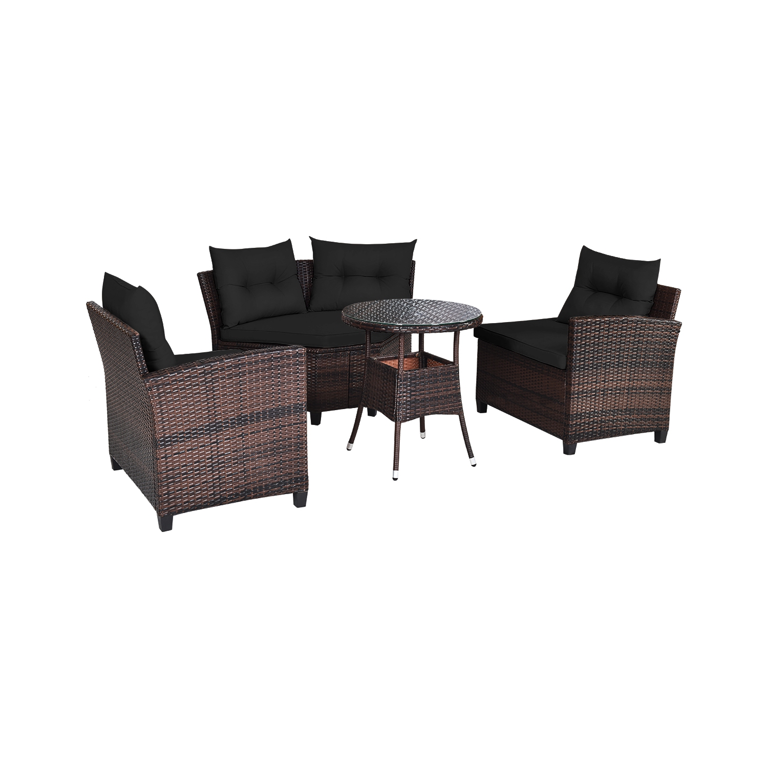 Ensemble de patio de 4 pièces en osier avec sofa modulaire en rotin de TopBuy avec coussins noirs/Havane/Turquoise/Bleu marine/Rouge