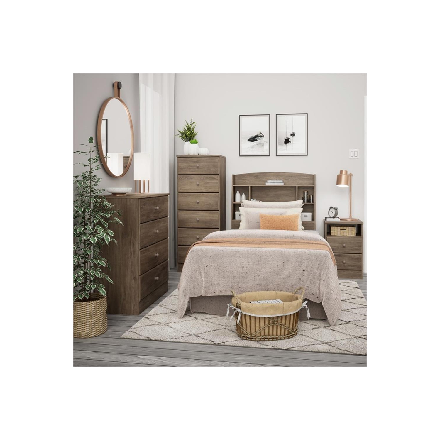 Grande commode à 6 tiroirs Astrid - Gris vieilli