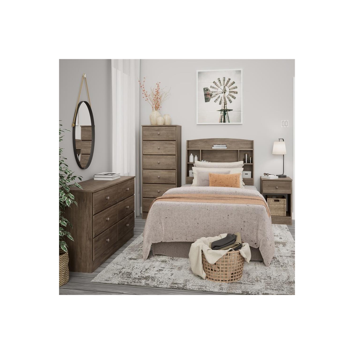 Grande commode à 6 tiroirs Astrid - Gris vieilli