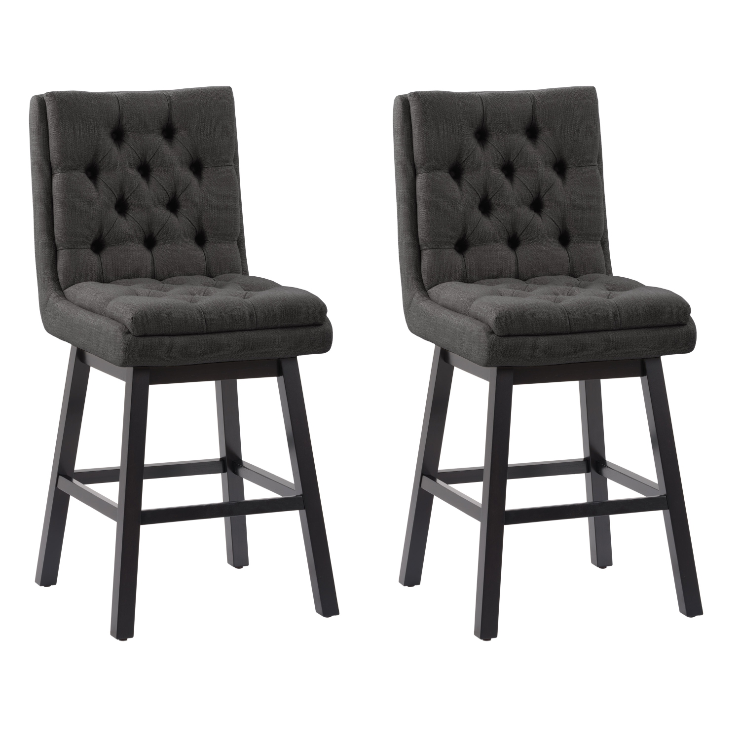 CorLiving DBT-102-B Boston Counter Height Tufted Fabric Barstool, Dark Grey, Set of 2