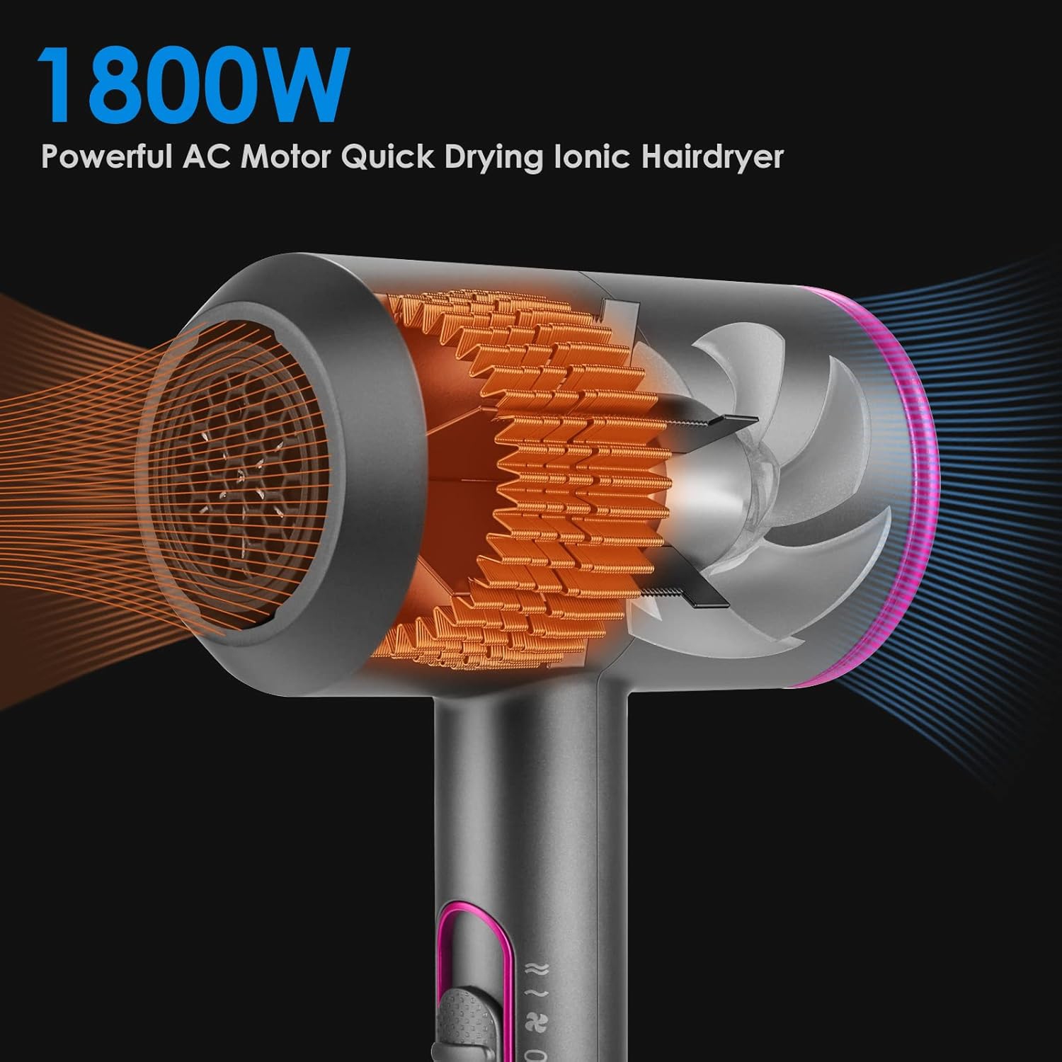 Water Ionic Sèche-cheveux 1800W Sèche-cheveux avec buse magnétique