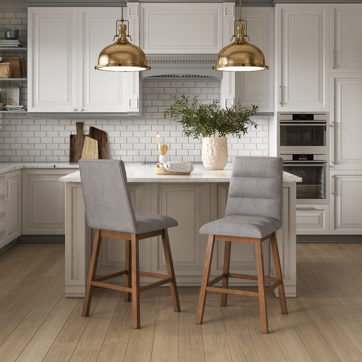 CorLiving DBT-304-B Boston Counter Height Channel Tufted Fabric Barstool, Light Grey, Set of 2